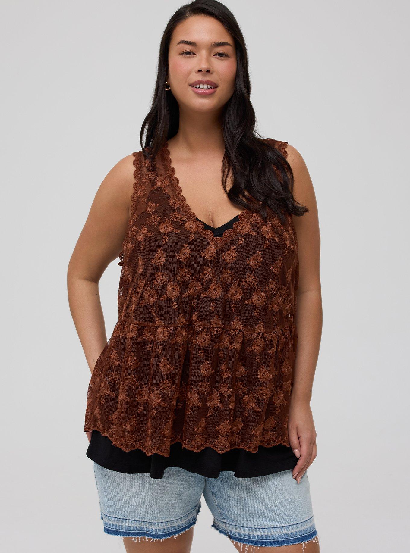 Lace V-Neck Tank, CAPPUCCINO, hi-res