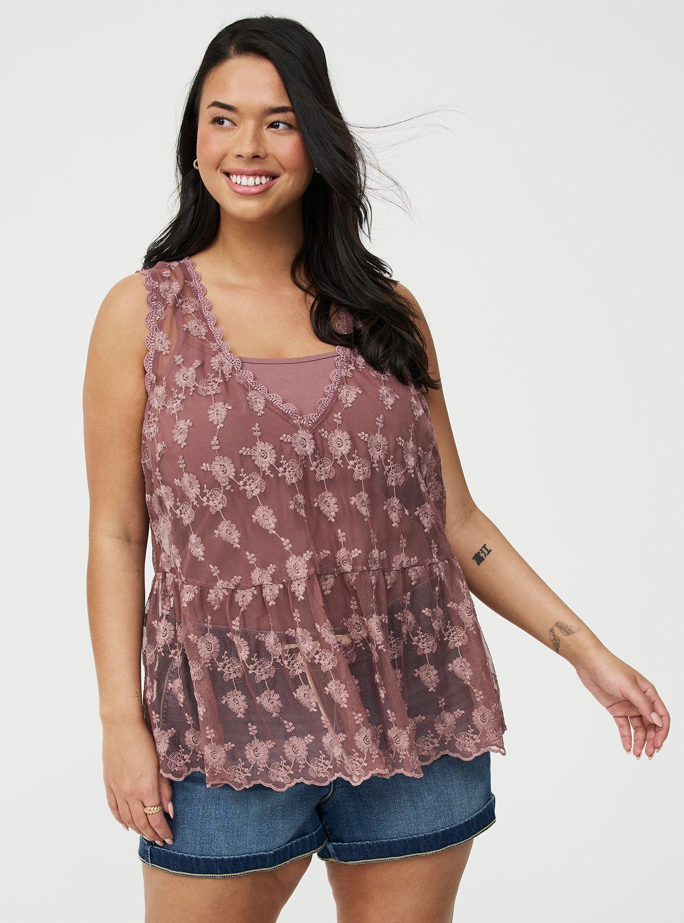 Lace V-Neck Tank, ROSE TAUPE, hi-res