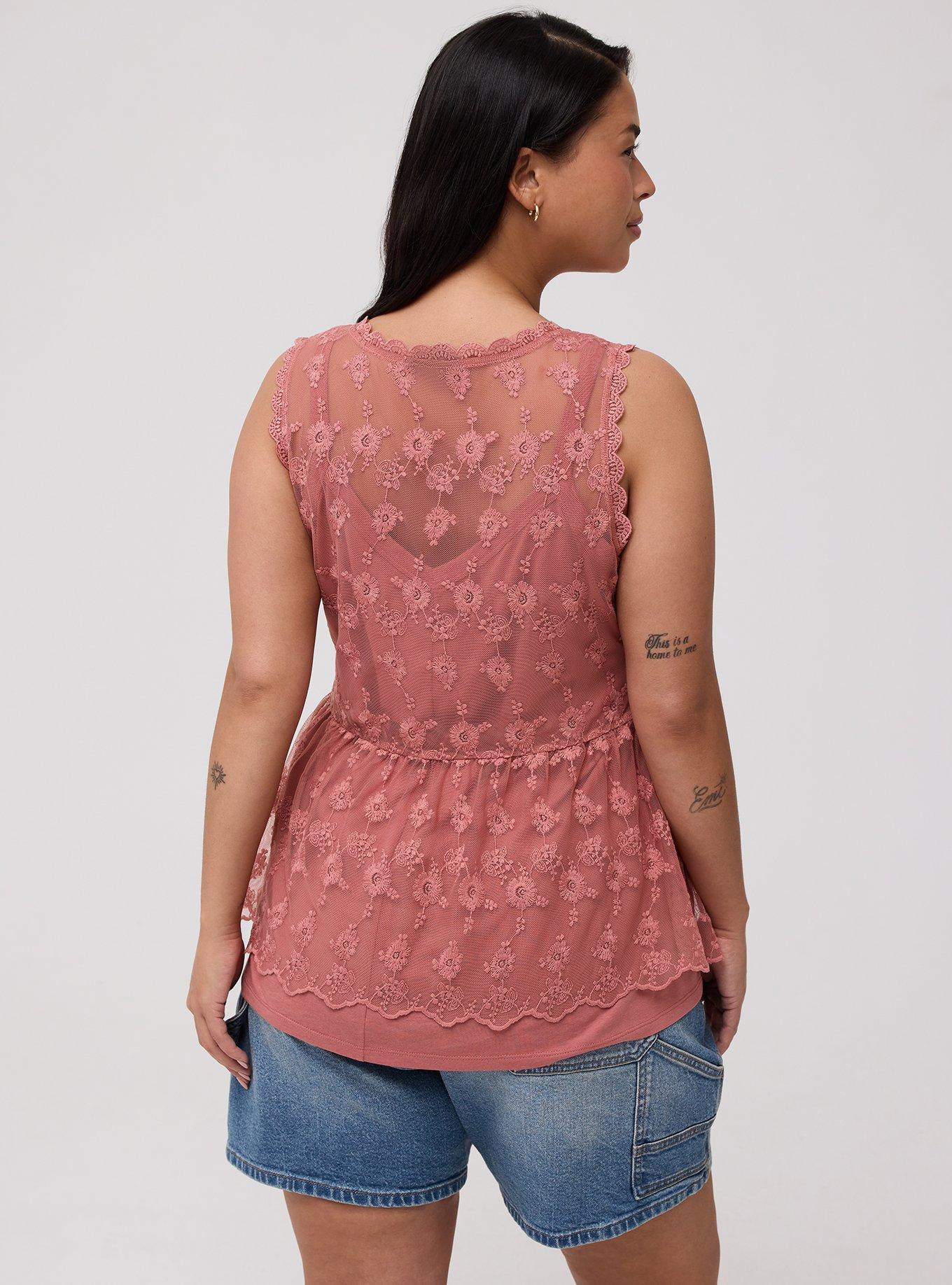Lace V-Neck Tank, LIGHT MAHOGANY, alternate