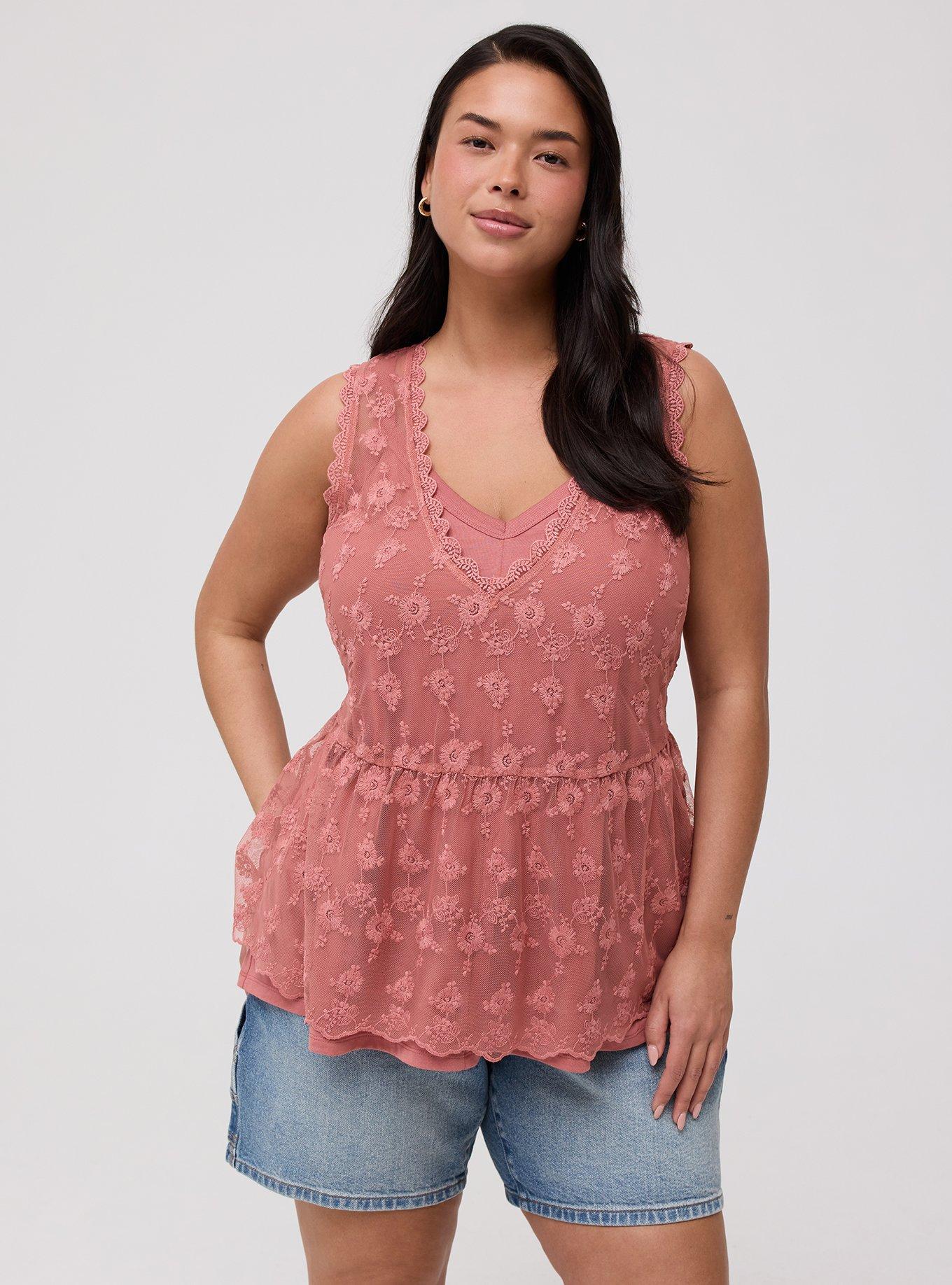 Lace V-Neck Tank, LIGHT MAHOGANY, hi-res