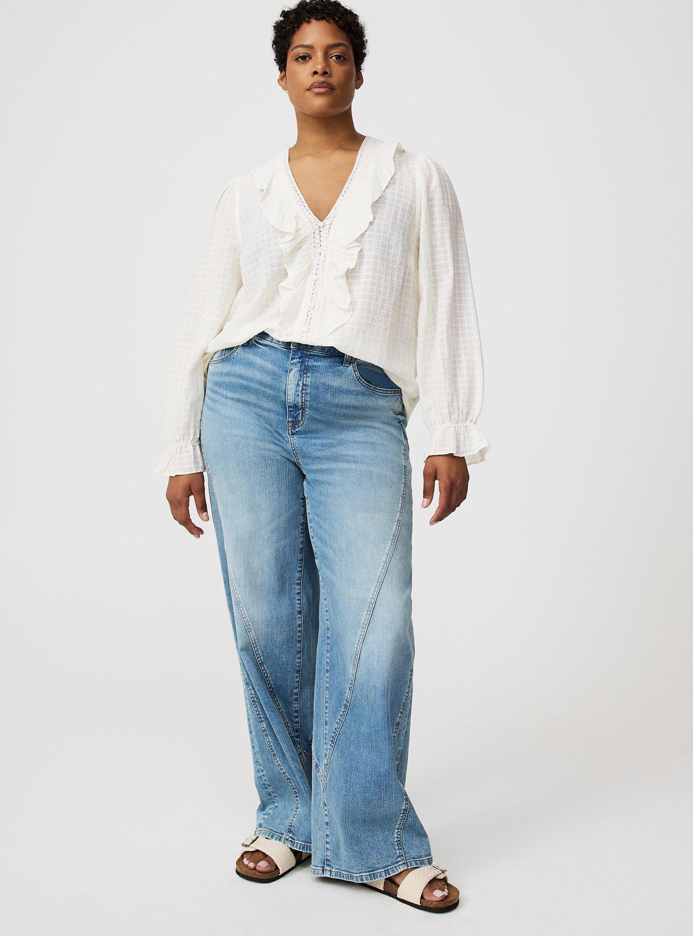 Button-Front Ruffle Blouse