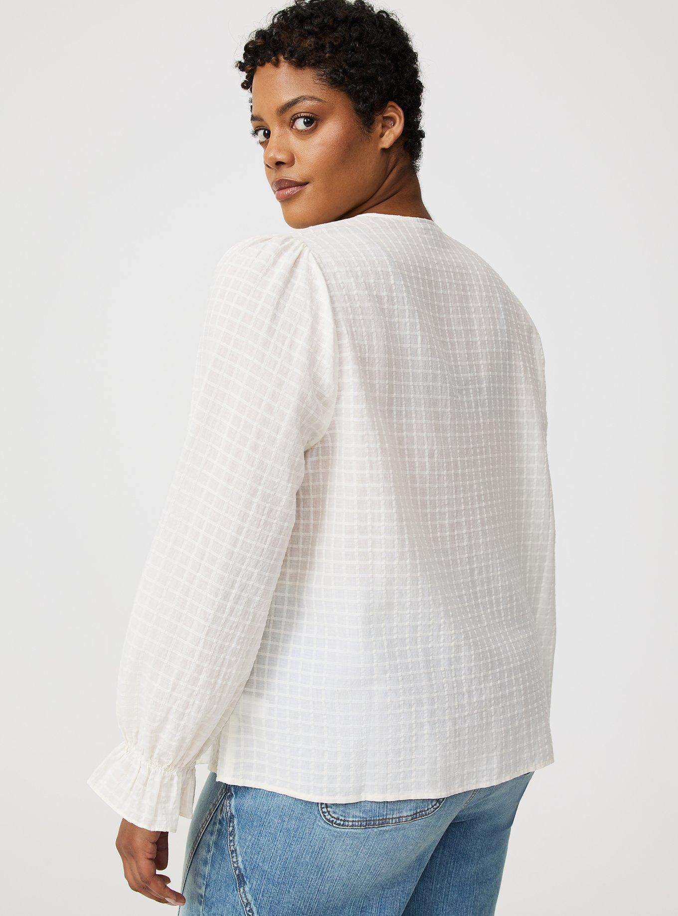 Button-Front Ruffle Blouse