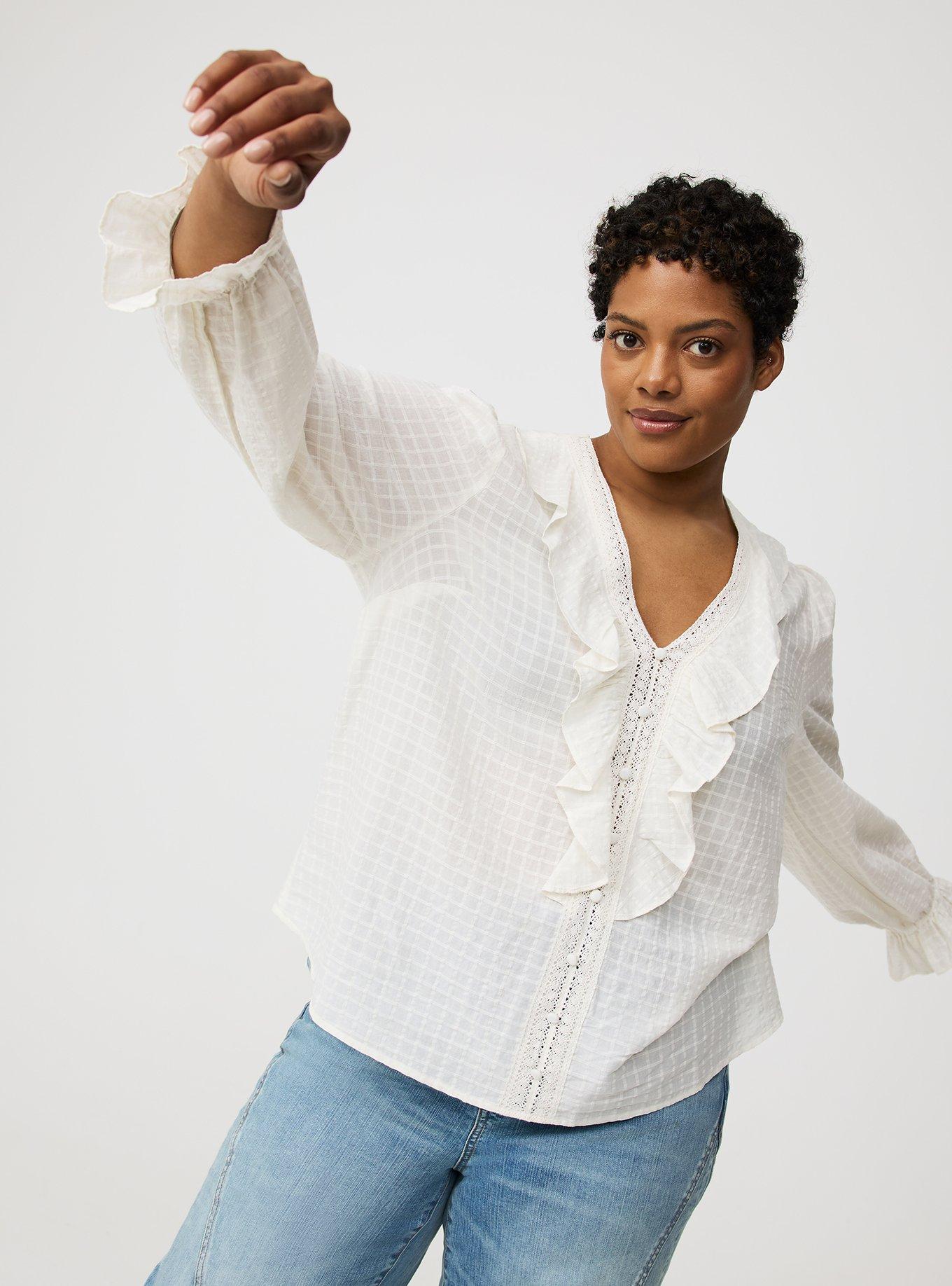 Button-Front Ruffle Blouse