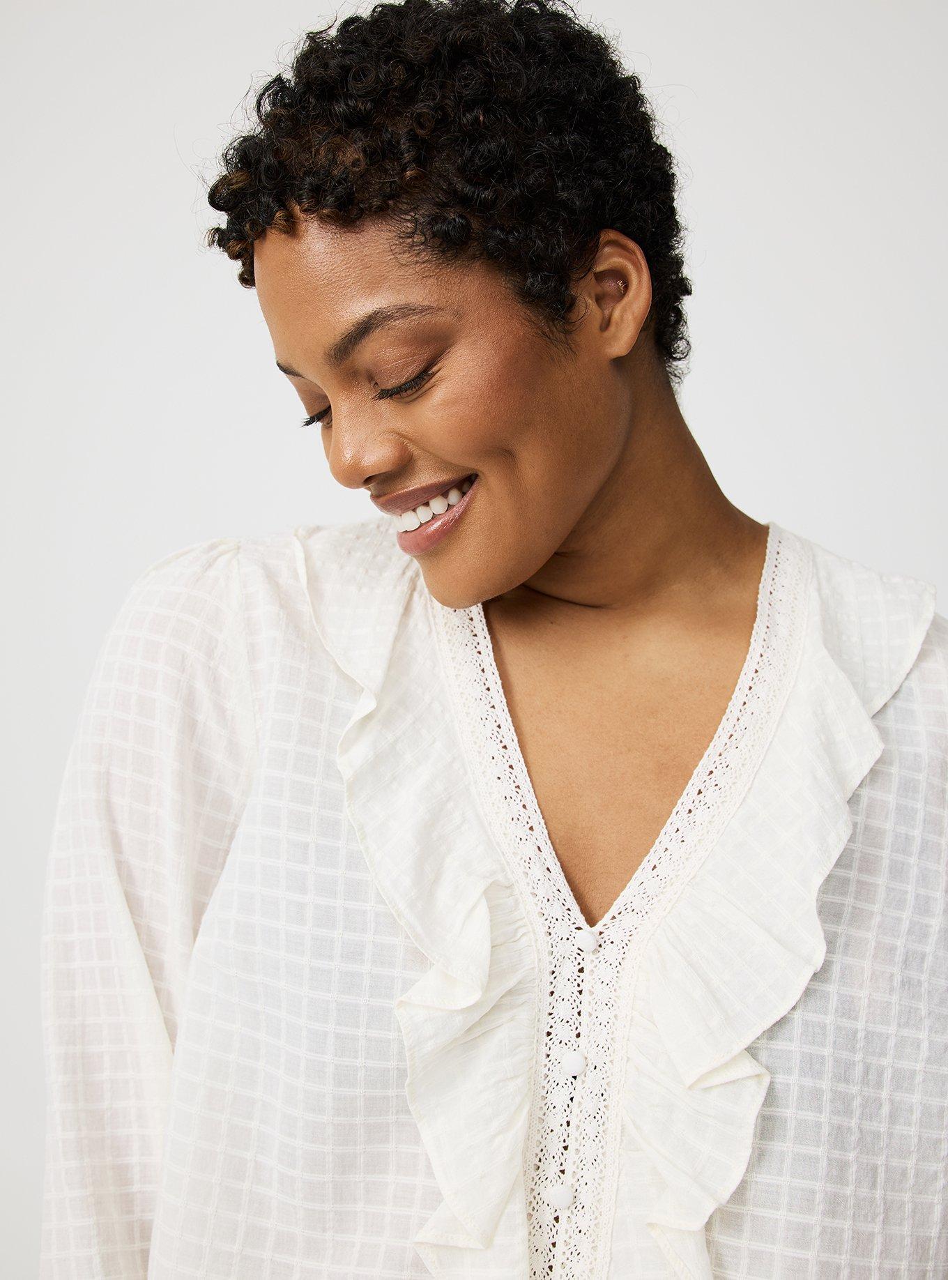 Button-Front Ruffle Blouse