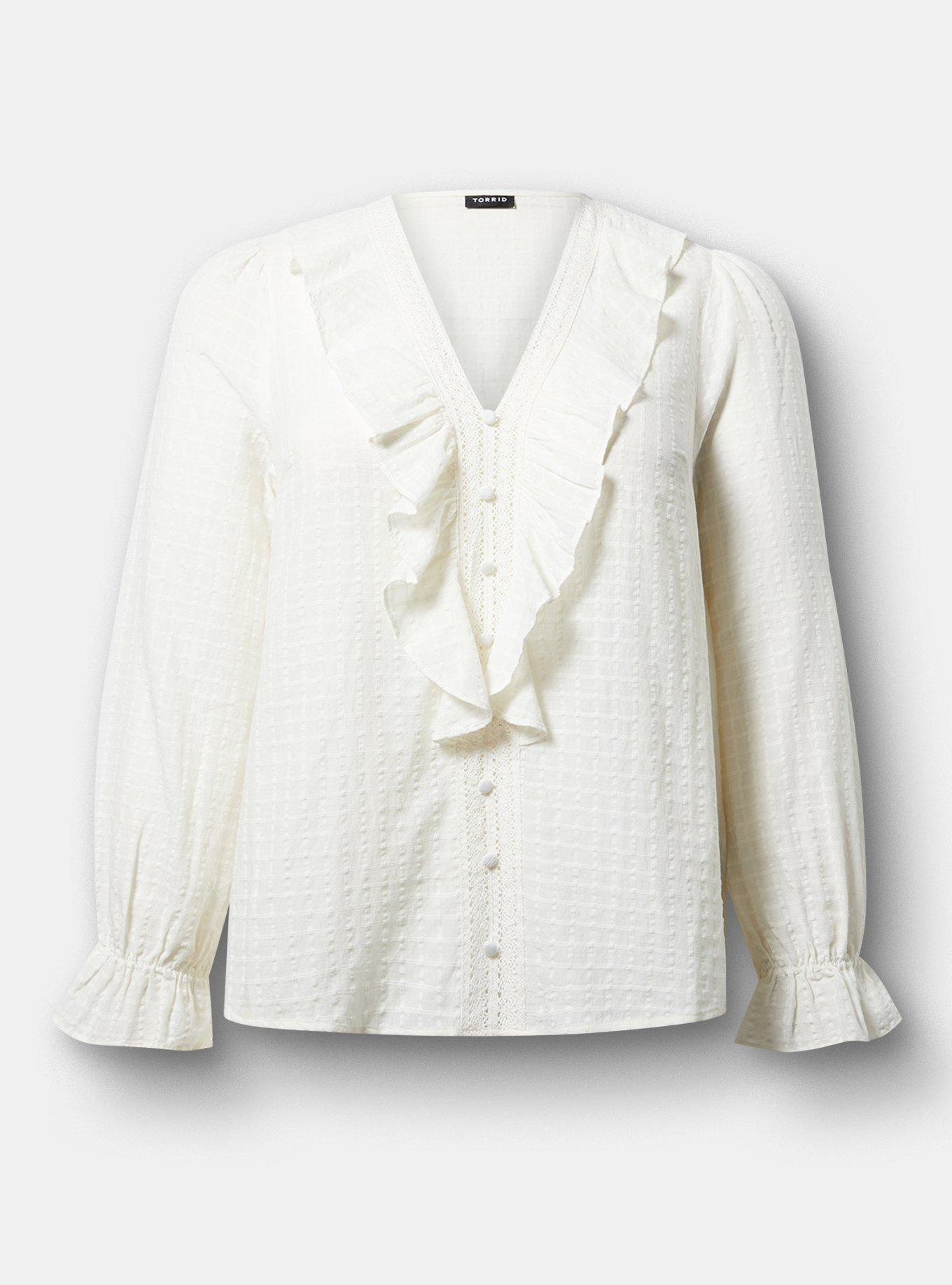 Button-Front Ruffle Blouse