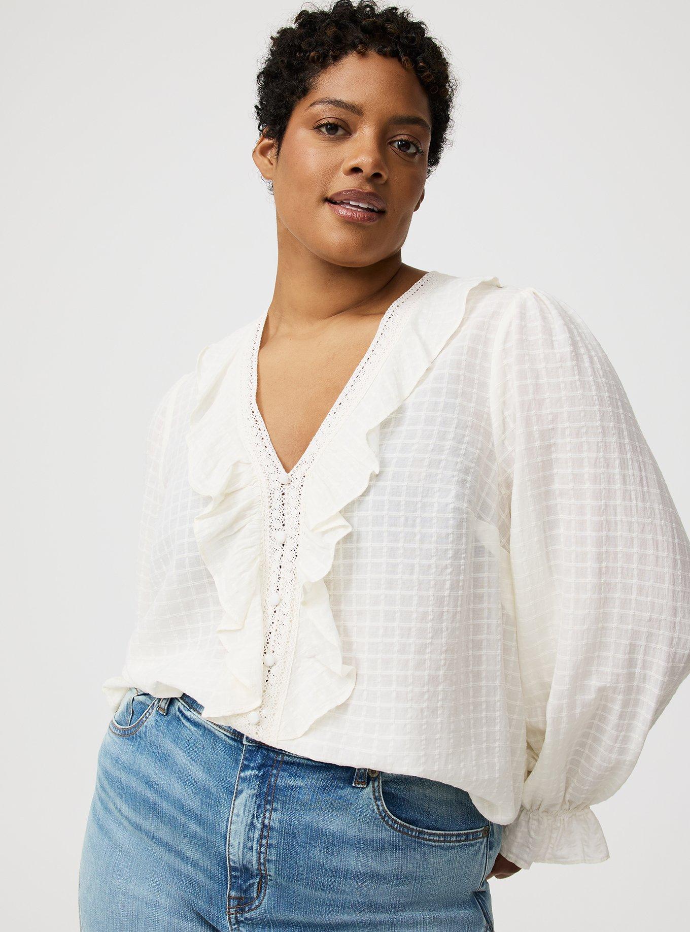 Button-Front Ruffle Blouse