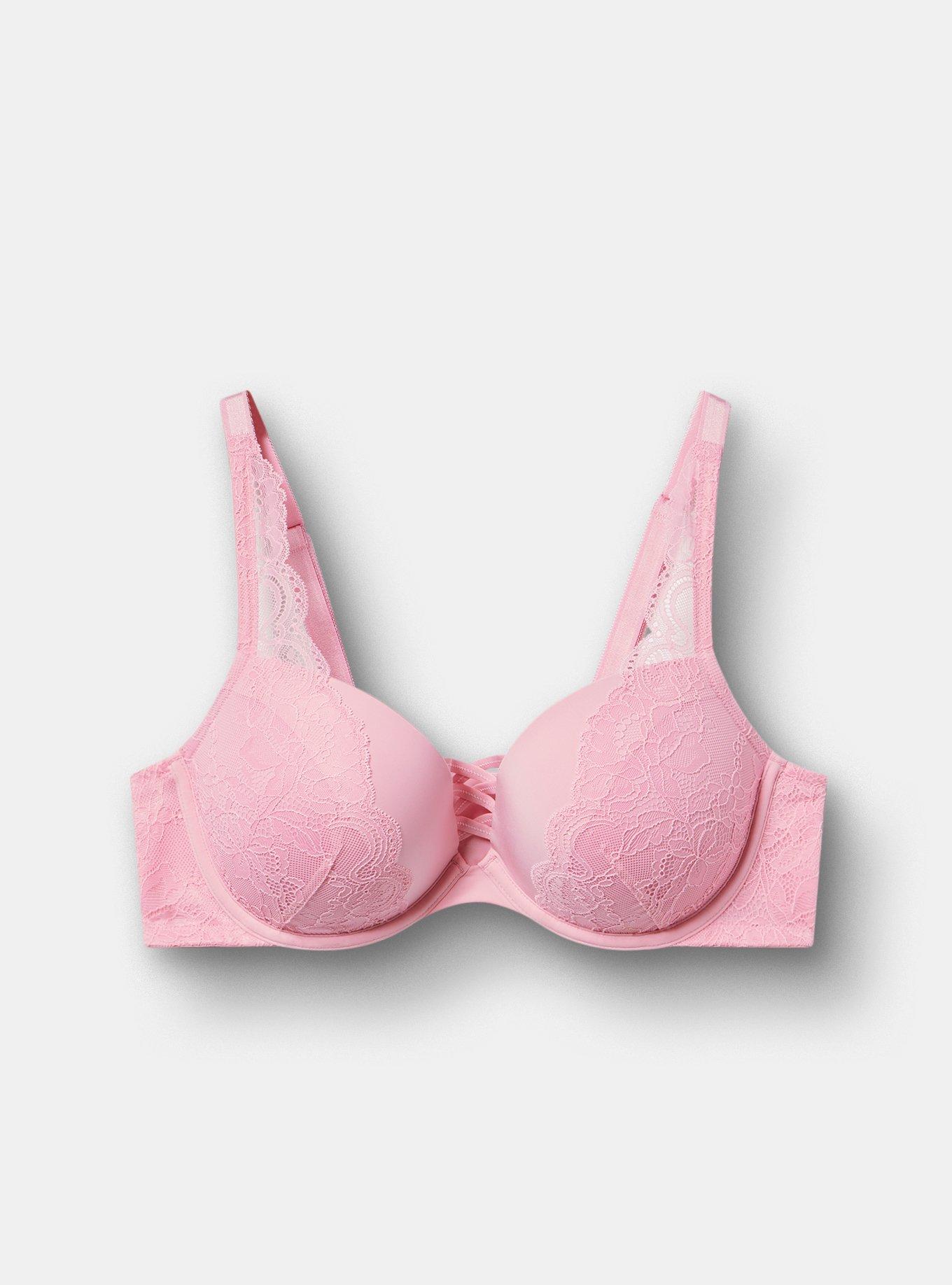 XO Plunge Push-Up Lace Bra, SEA PINK, hi-res