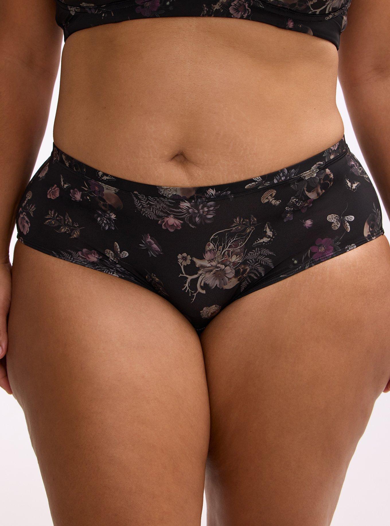 Plus Size Second Skin Mid-Rise Cheeky Panty, SKULL FOREST FLORAL BLACK, alternate