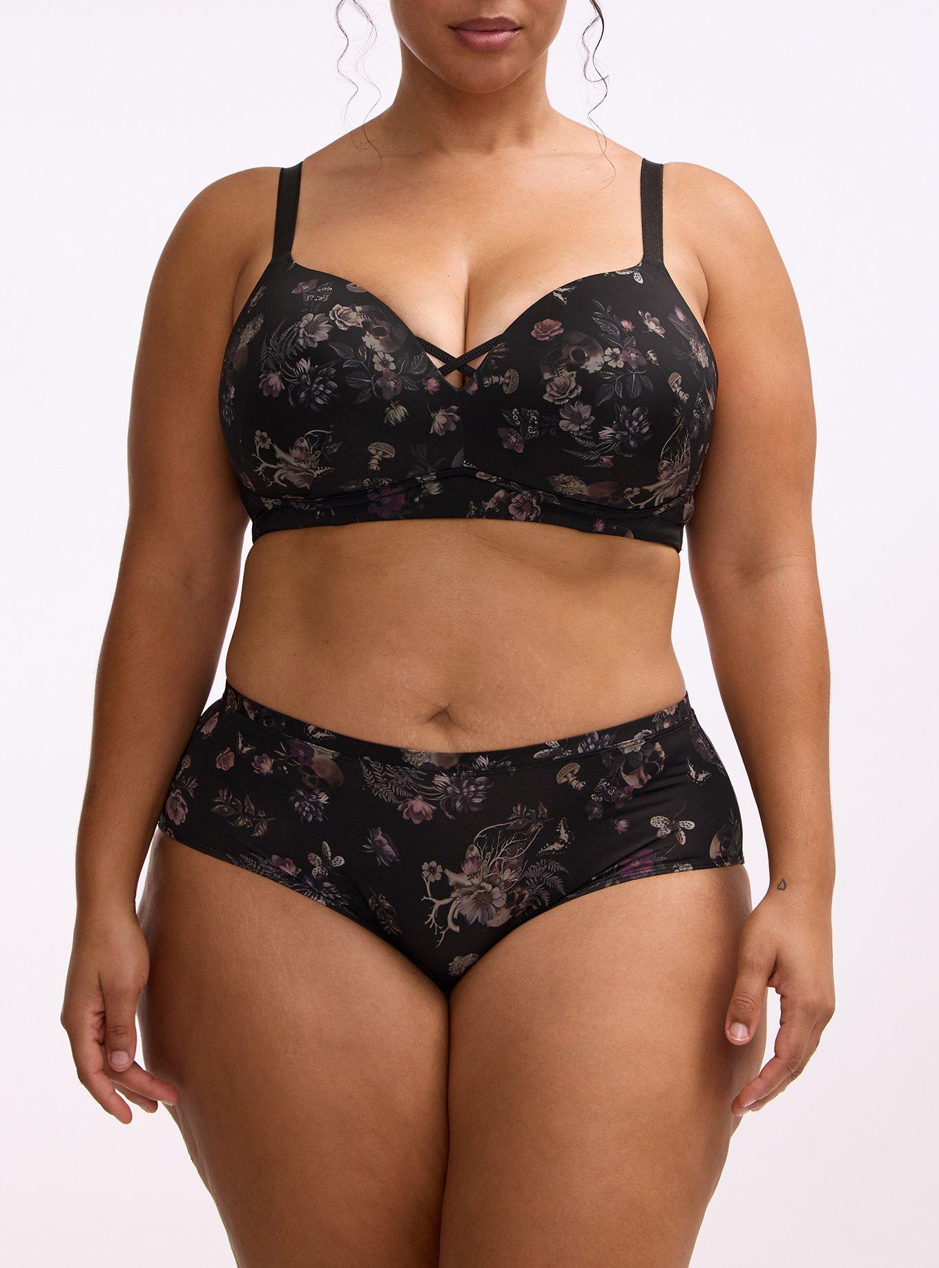 Plus Size Second Skin Mid-Rise Cheeky Panty, SKULL FOREST FLORAL BLACK, alternate