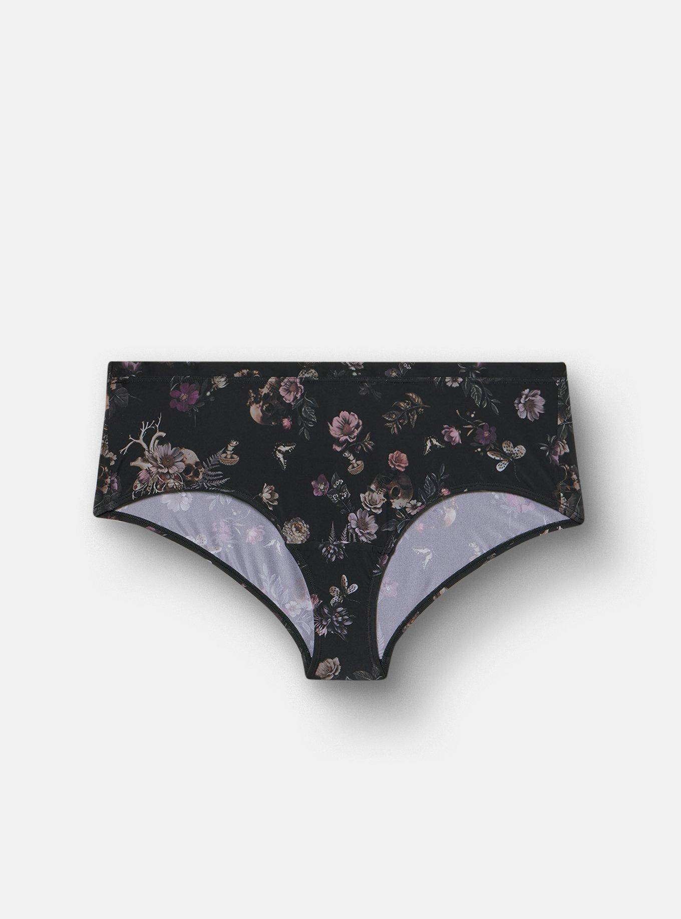Plus Size Second Skin Mid-Rise Cheeky Panty, SKULL FOREST FLORAL BLACK, flat