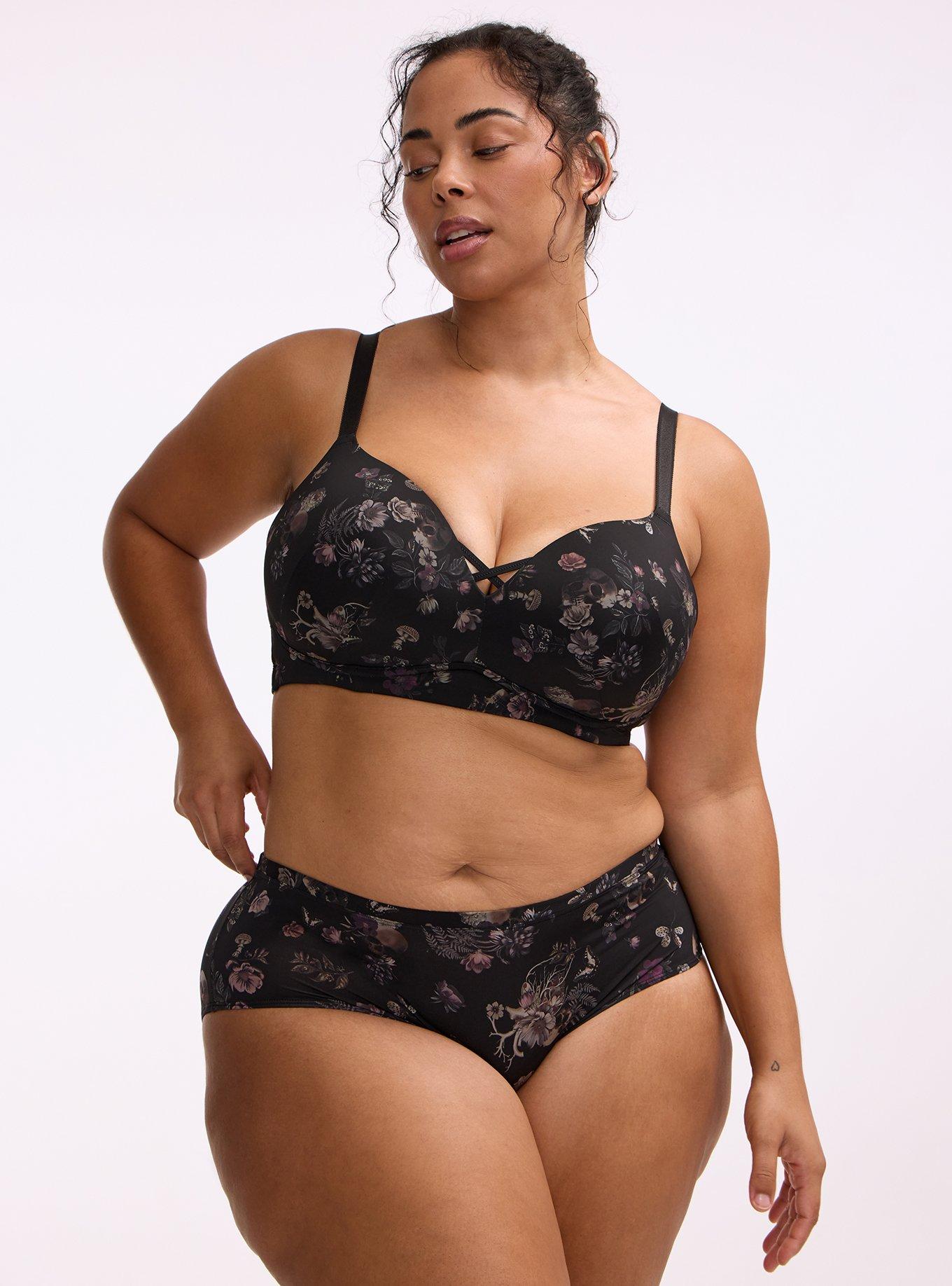 Plus Size Second Skin Mid-Rise Cheeky Panty, SKULL FOREST FLORAL BLACK, hi-res