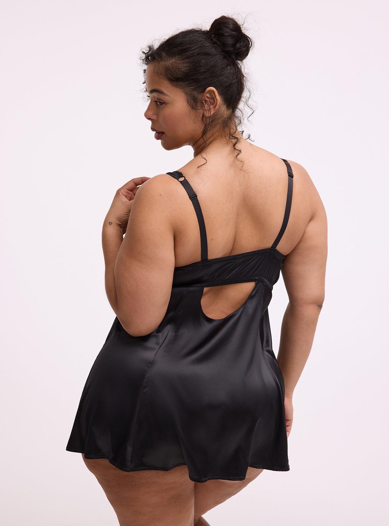 Satin Fit & Flare Wireless Babydoll, RICH BLACK, alternate