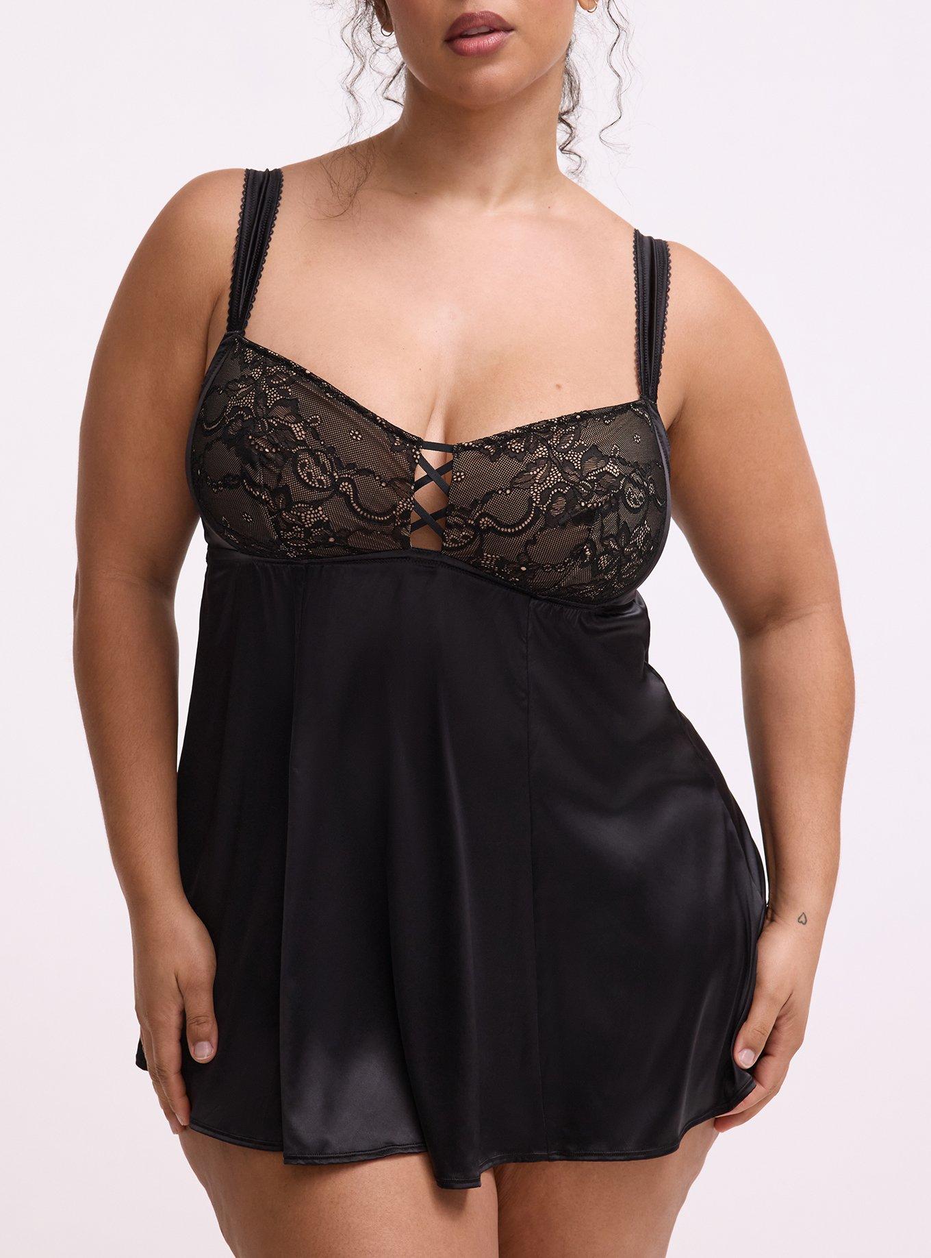 Satin Fit & Flare Wireless Babydoll, RICH BLACK, alternate