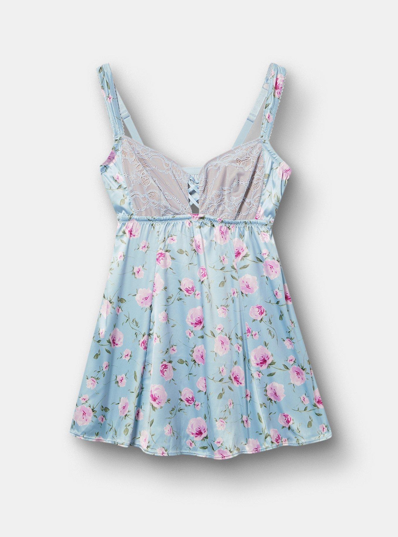 Satin Fit & Flare Wireless Babydoll, ANTOINETTE FLORAL SKYWAY, hi-res