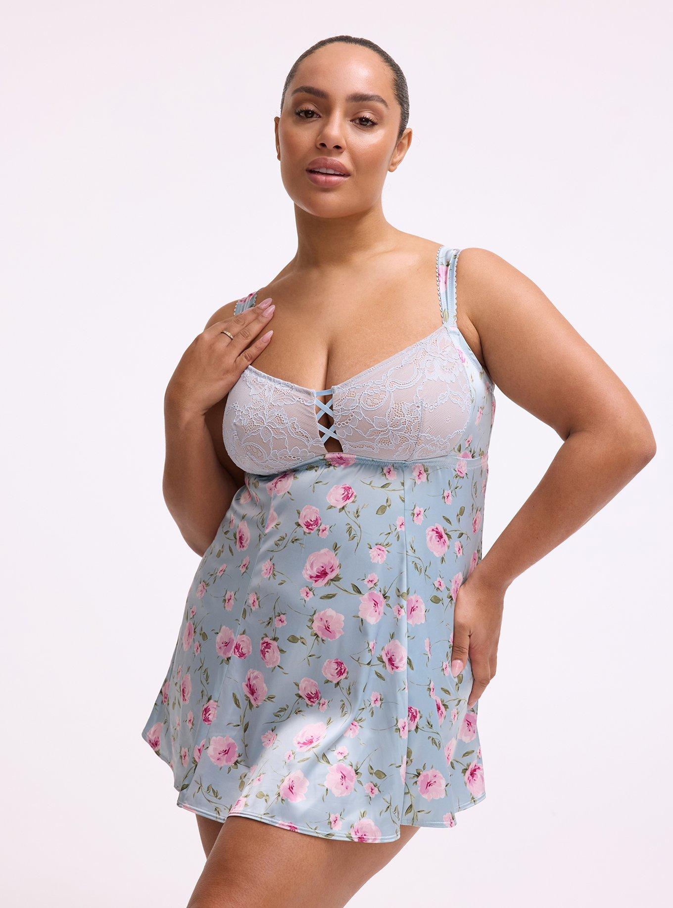 Satin Fit & Flare Wireless Babydoll, ANTOINETTE FLORAL SKYWAY, hi-res