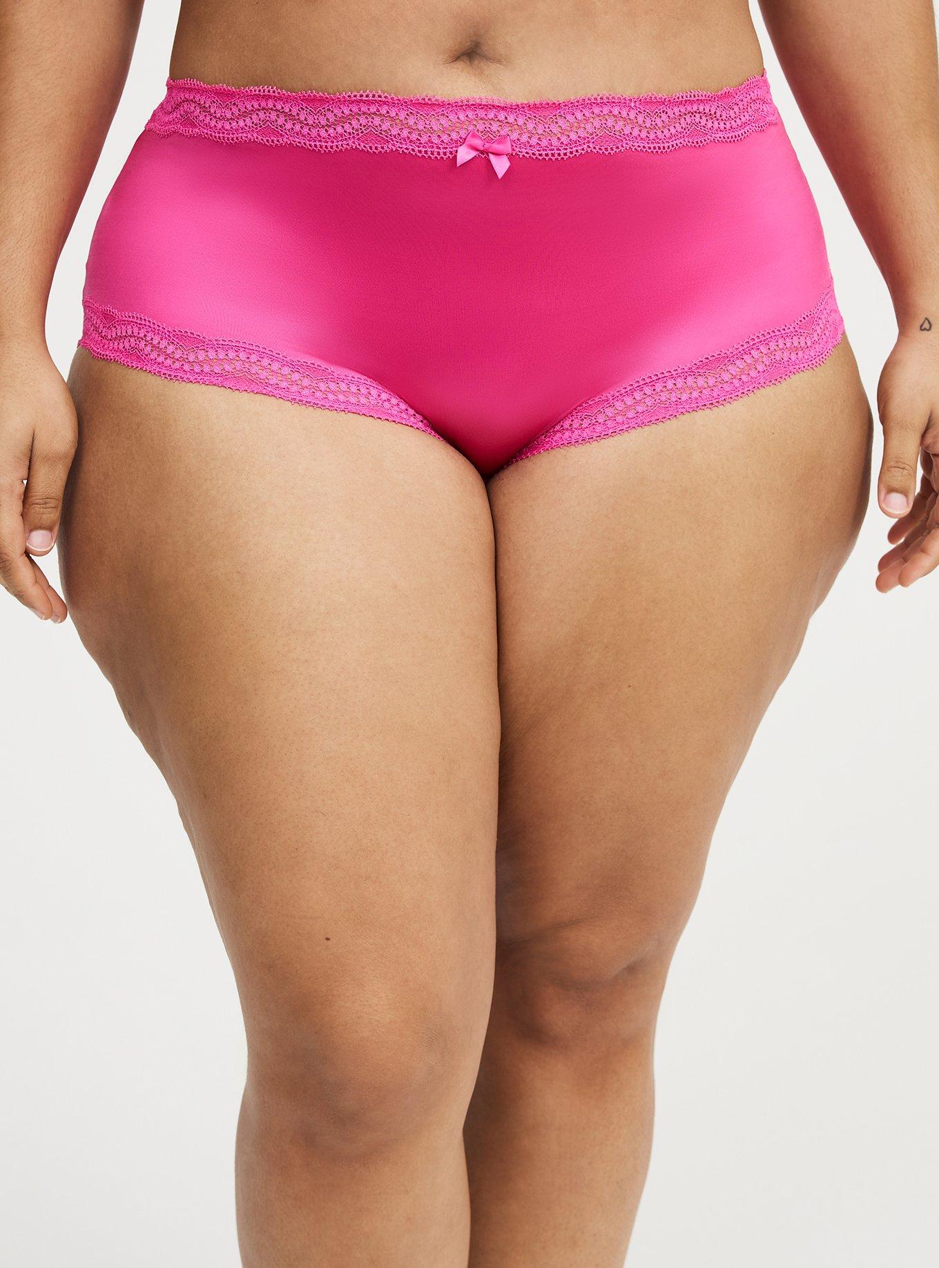 Shine Microfiber Mid-Rise Lace Trim Brief Panty, FUCHSIA FEDORA, alternate