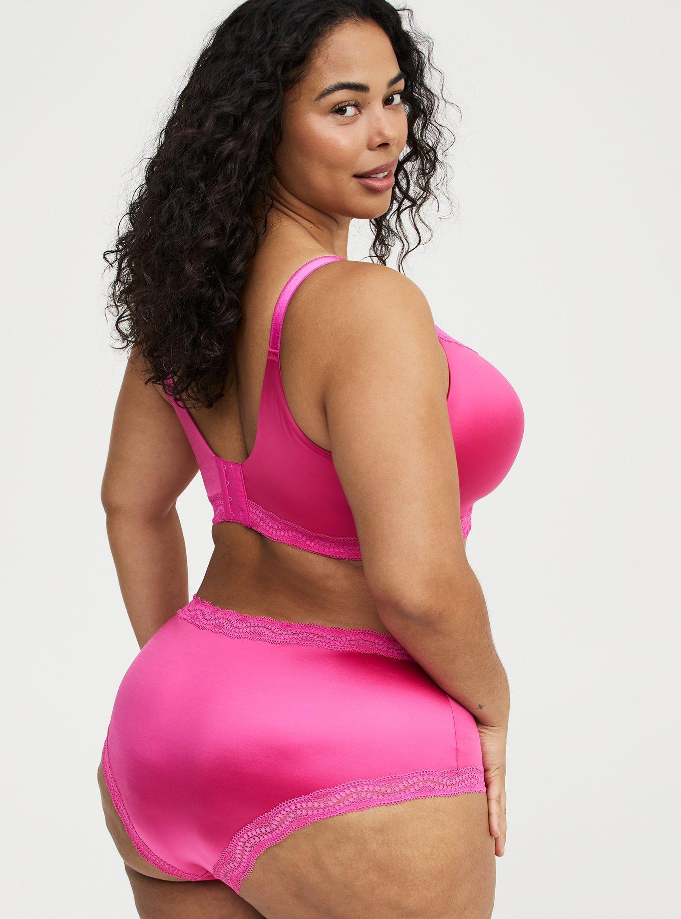 Shine Microfiber Mid-Rise Lace Trim Brief Panty, FUCHSIA FEDORA, alternate