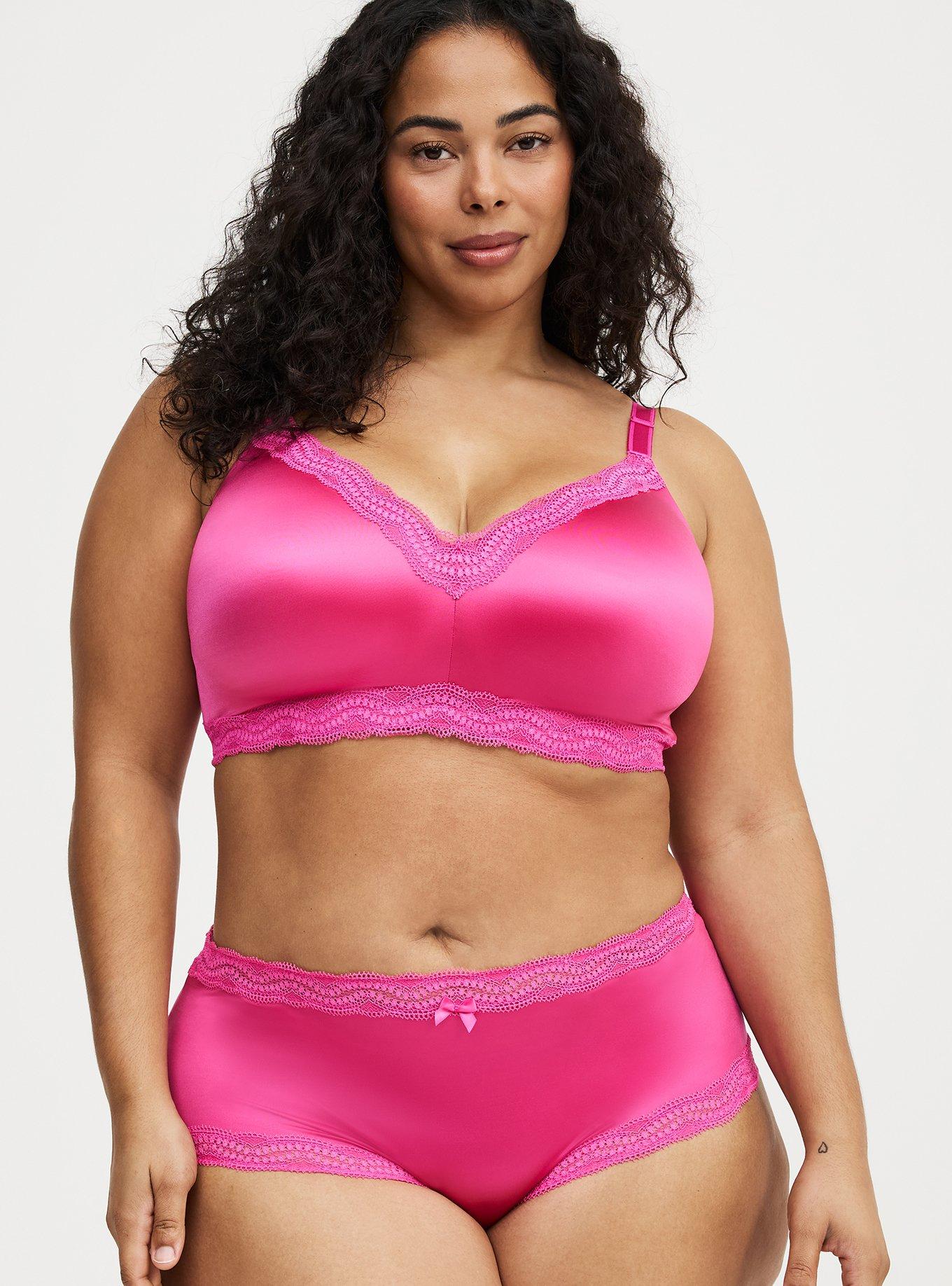 Shine Microfiber Mid-Rise Lace Trim Brief Panty, FUCHSIA FEDORA, alternate