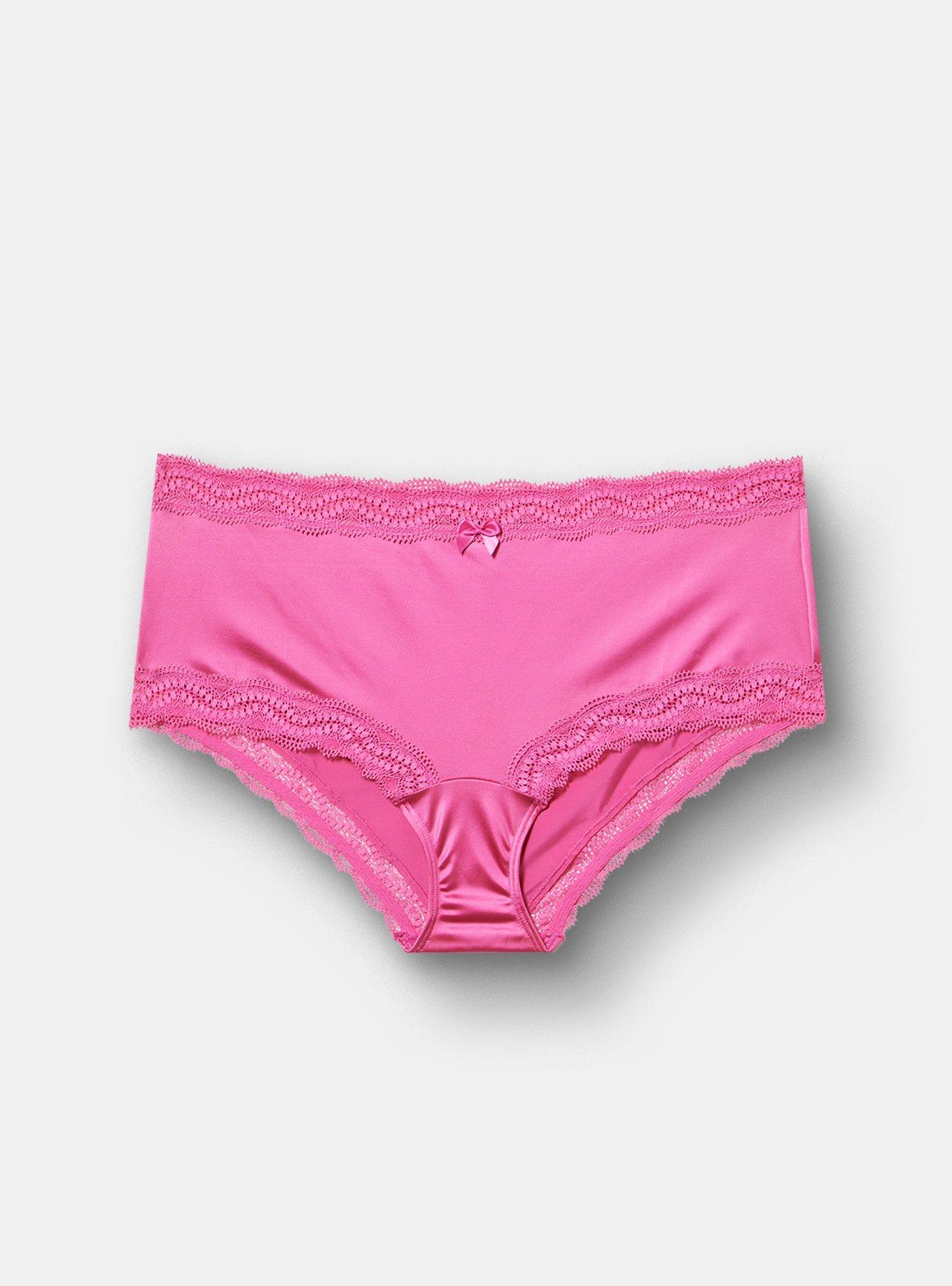 Shine Microfiber Mid-Rise Lace Trim Brief Panty, FUCHSIA FEDORA, hi-res
