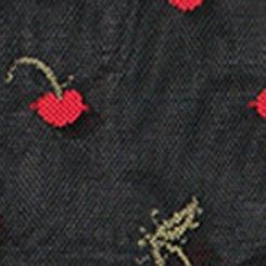 Mesh Mid-Rise Embroidered Thong Panty, RICH BLACK RED CHERRIES, swatch