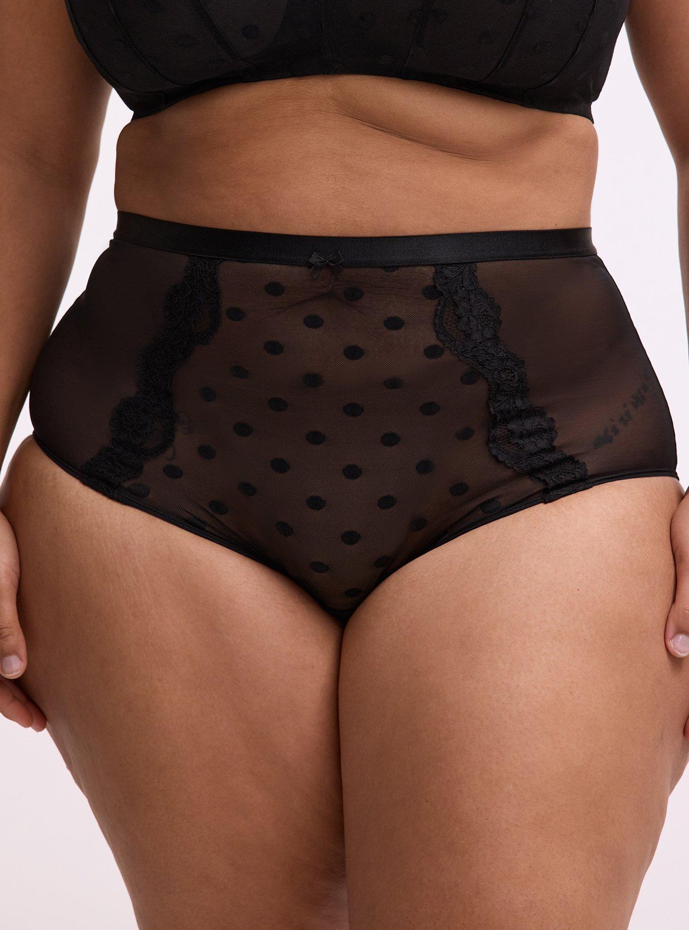 Polka Dot Mesh High-Rise Brief Panty, RICH BLACK, alternate