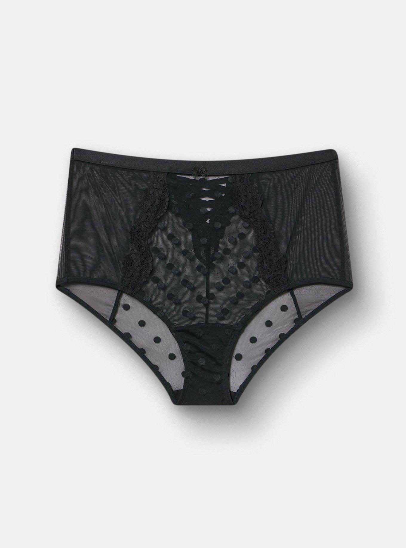Polka Dot Mesh High-Rise Brief Panty, RICH BLACK, hi-res