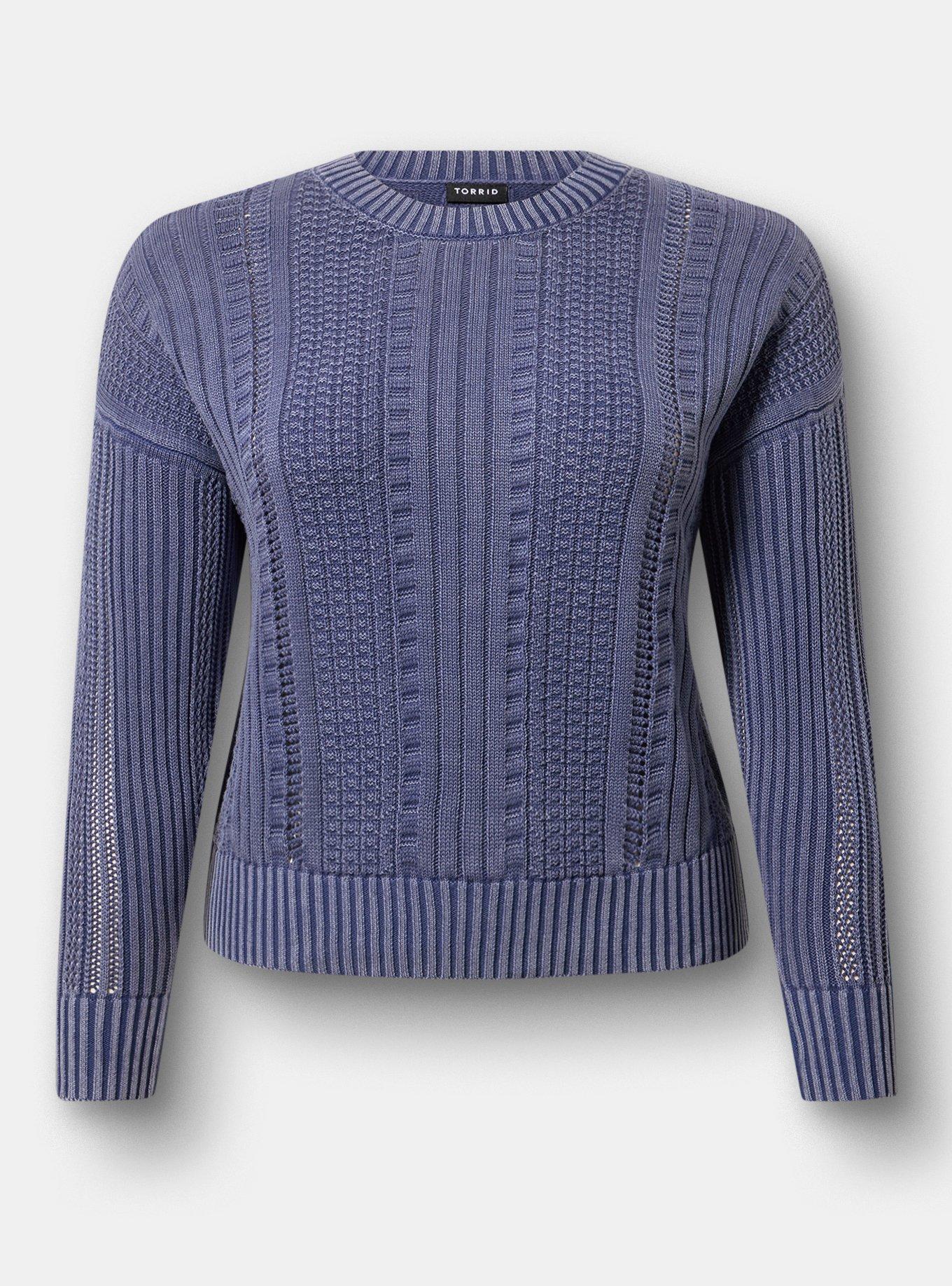 Cable Knit Pullover Sweater, MEDIEVAL BLUE, hi-res