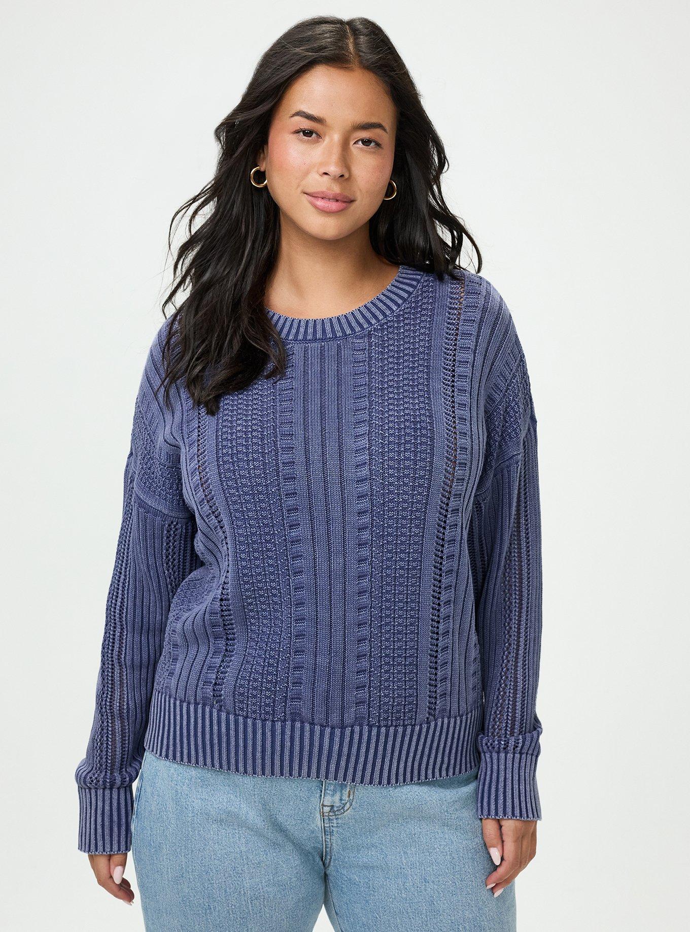 Cable Knit Pullover Sweater, MEDIEVAL BLUE, hi-res
