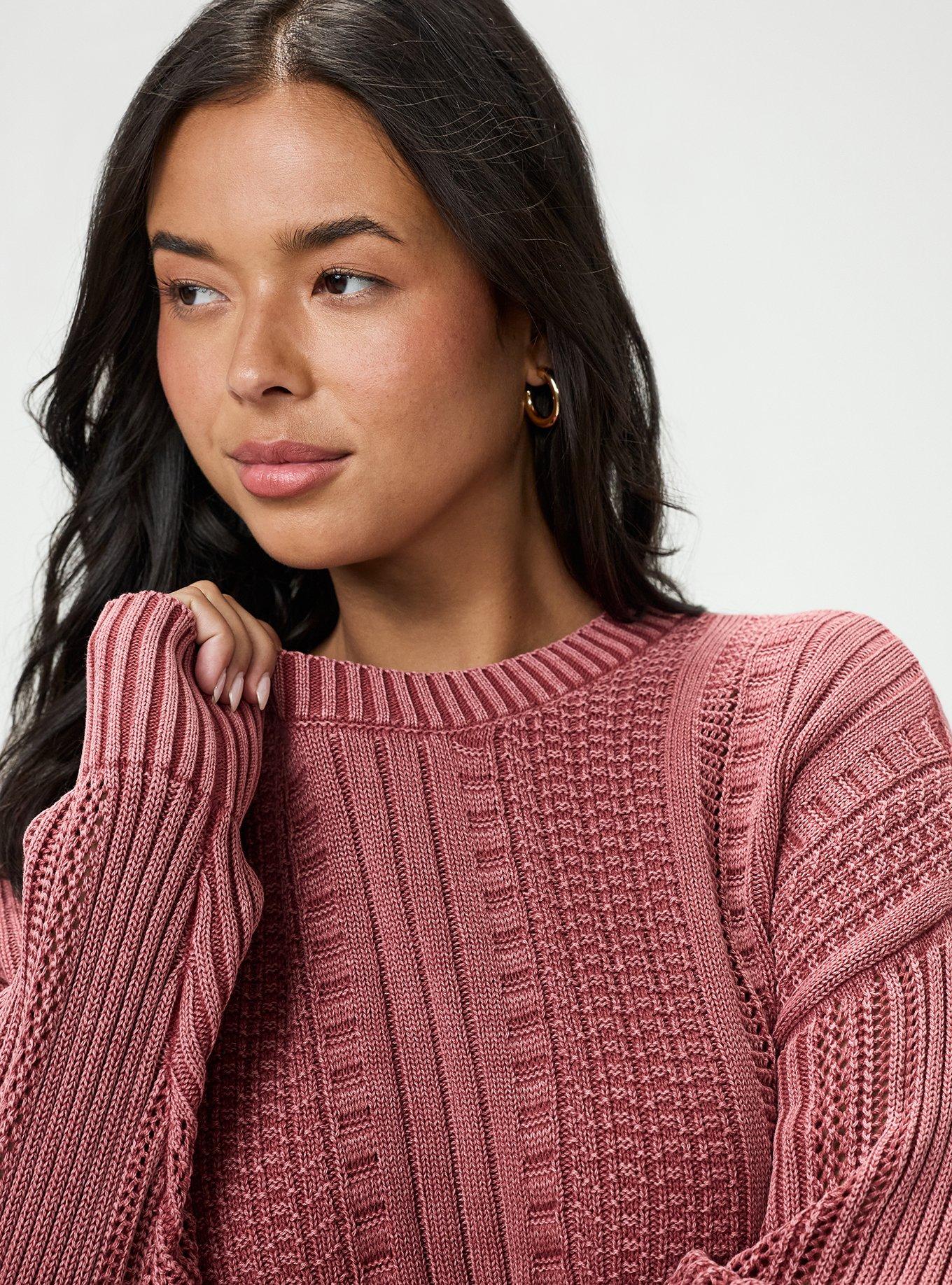 Cable Knit Pullover Sweater, MAROON BANNER, alternate