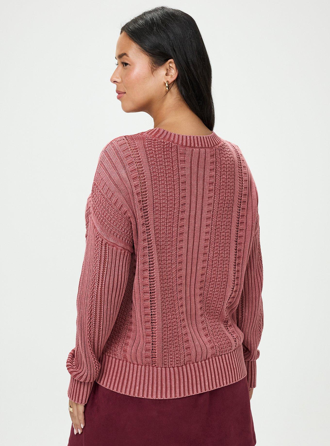 Cable Knit Pullover Sweater, MAROON BANNER, alternate