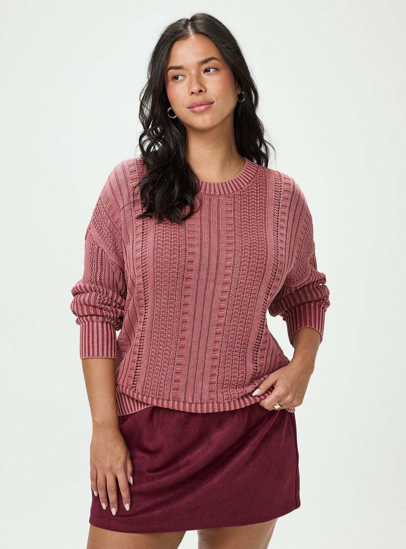 Cable Knit Pullover Sweater, MAROON BANNER, alternate
