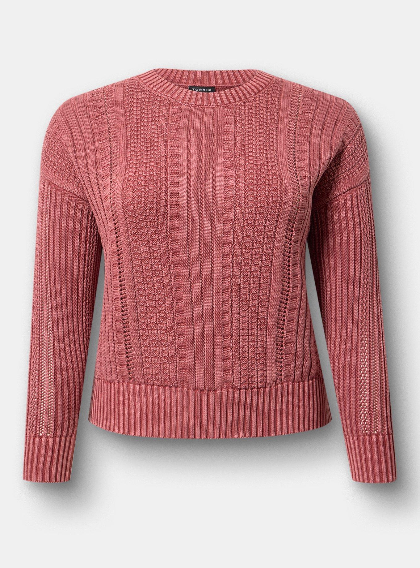 Cable Knit Pullover Sweater, MAROON BANNER, flat