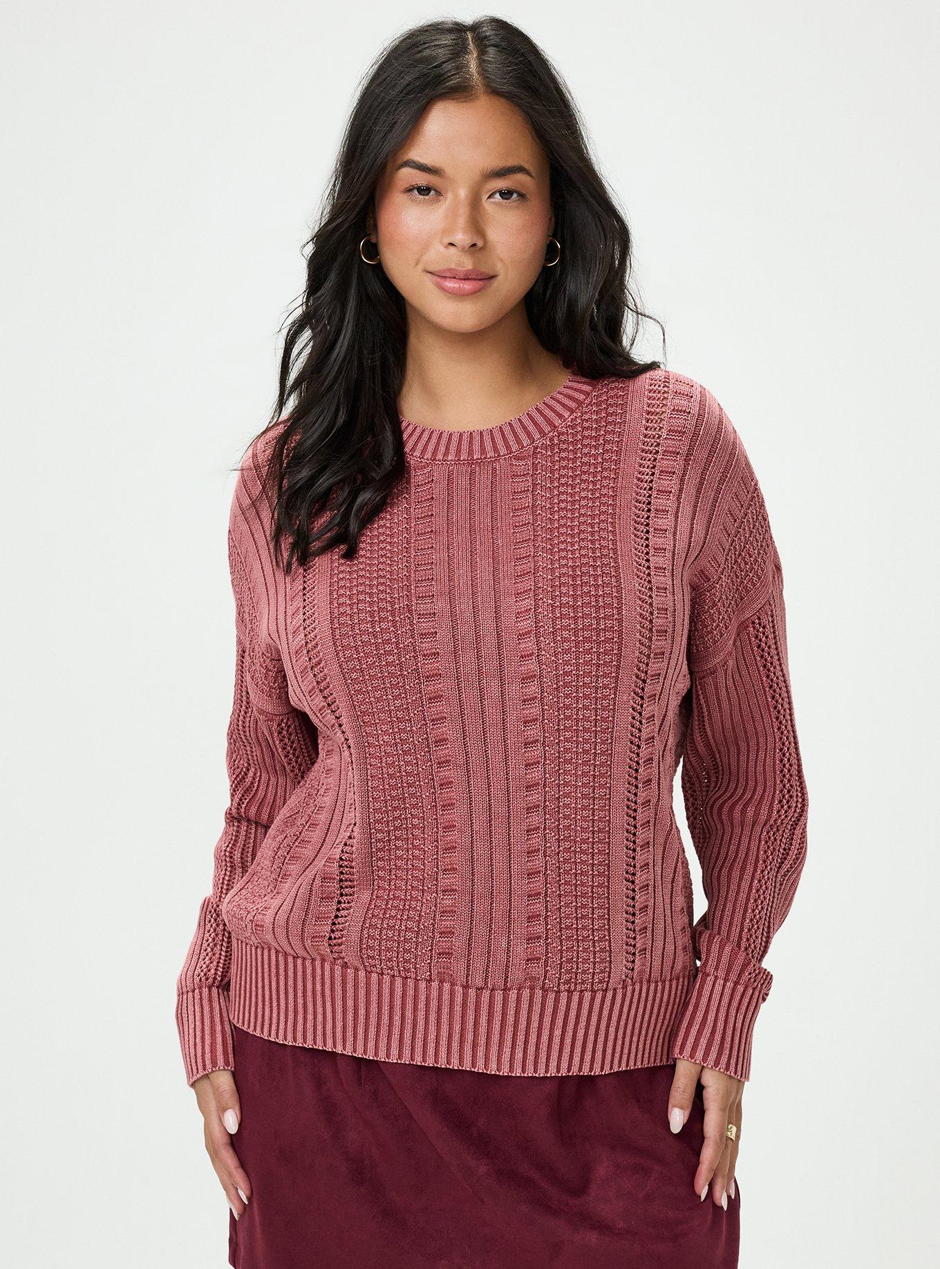 Cable Knit Pullover Sweater, MAROON BANNER, hi-res