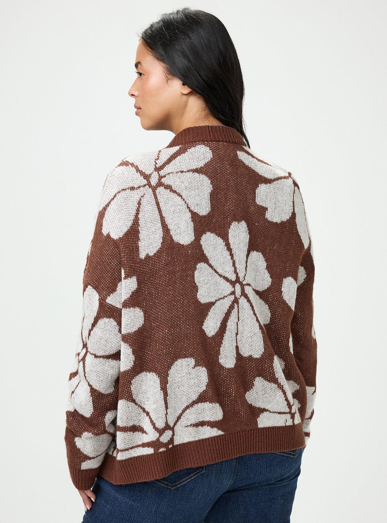 Plus Size Open Front Cardigan, FRATURED DAISIES FLORAL BROWN, alternate