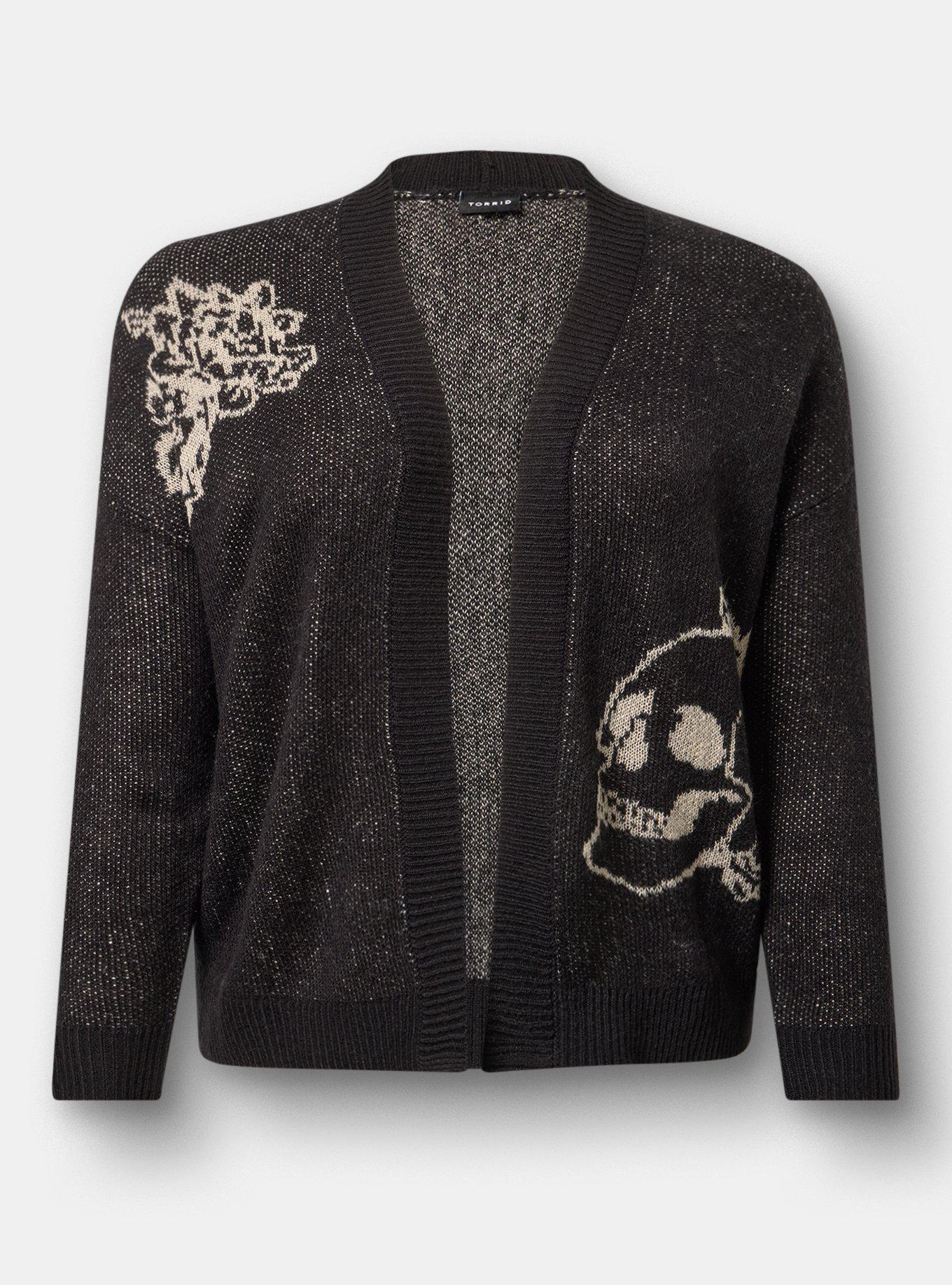 Open Front Cardigan, WESTERN ICONS DEEP BLACK, hi-res