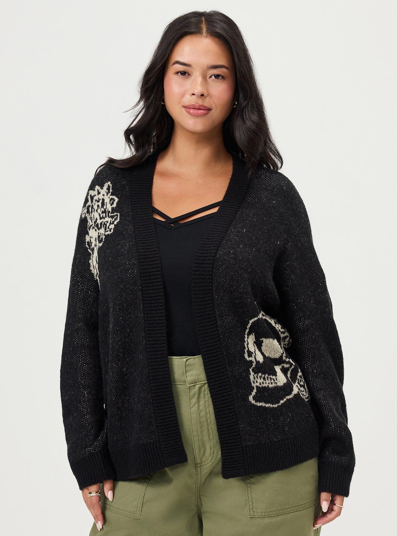 Open Front Cardigan, WESTERN ICONS DEEP BLACK, hi-res