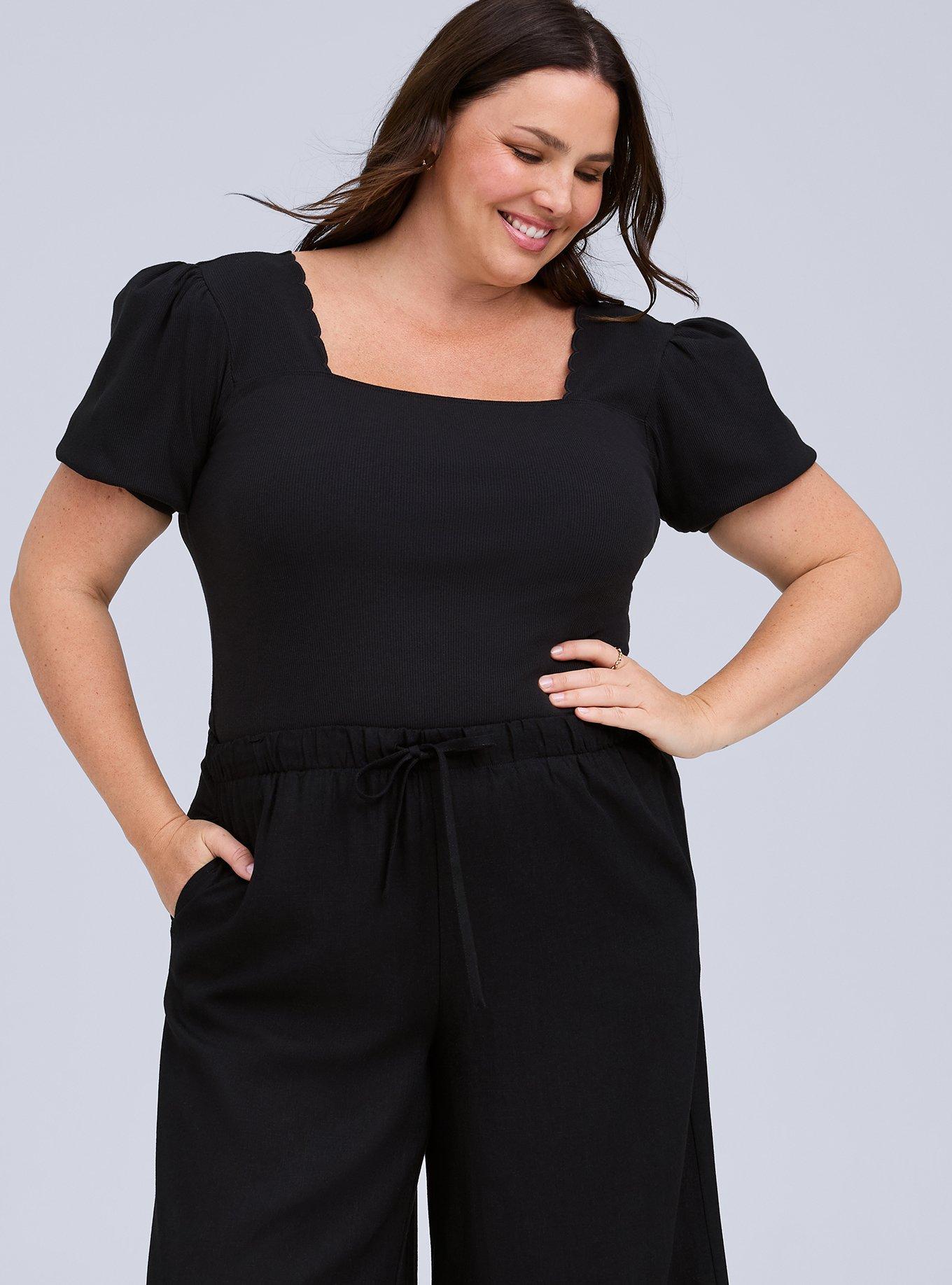 Belle Isle Scallop Neck Puff Sleeve Top, DEEP BLACK, alternate