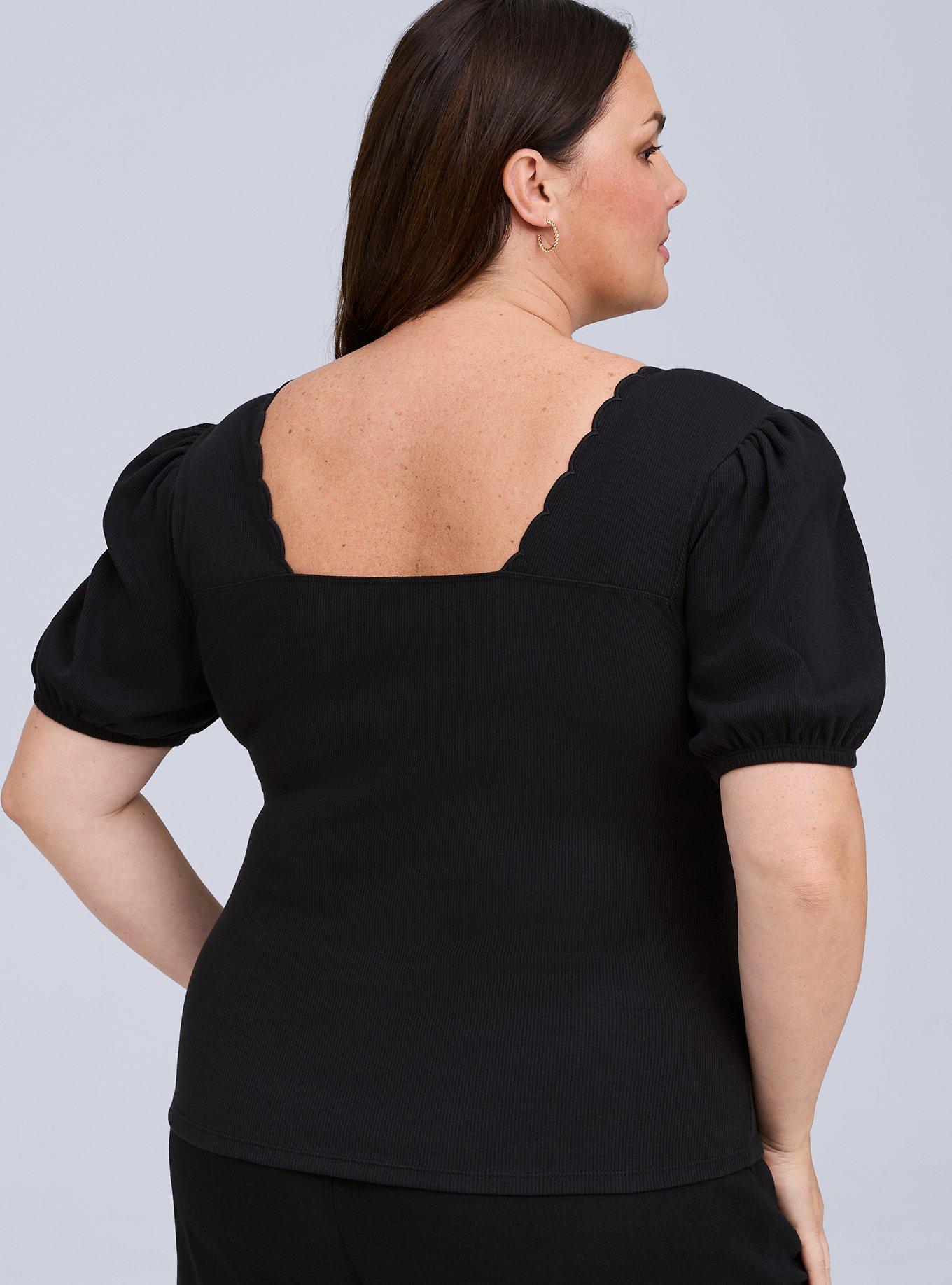 Belle Isle Scallop Neck Puff Sleeve Top, DEEP BLACK, alternate