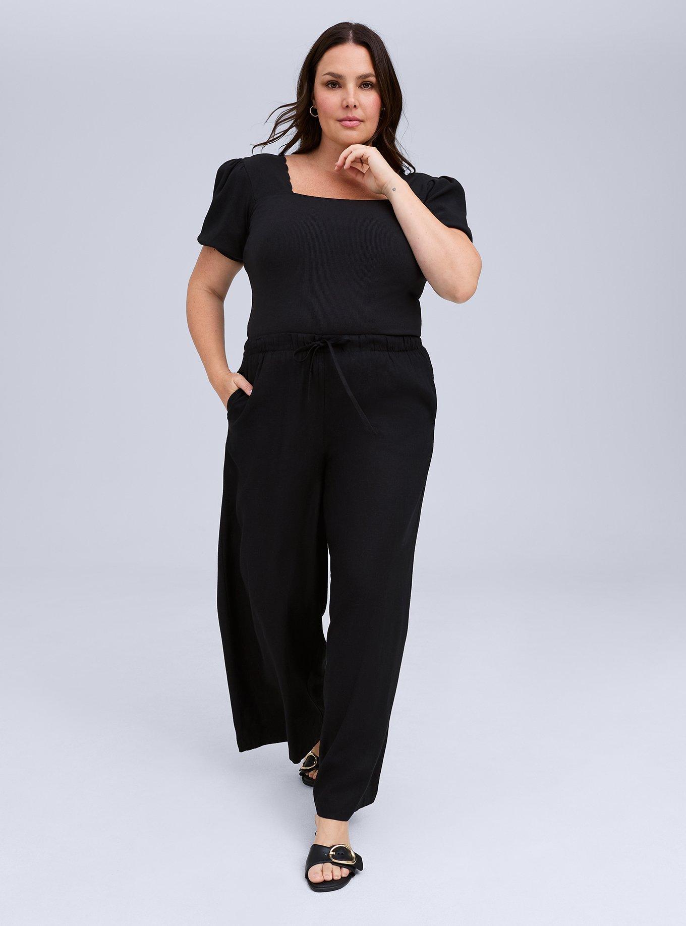 Belle Isle Scallop Neck Puff Sleeve Top, DEEP BLACK, alternate