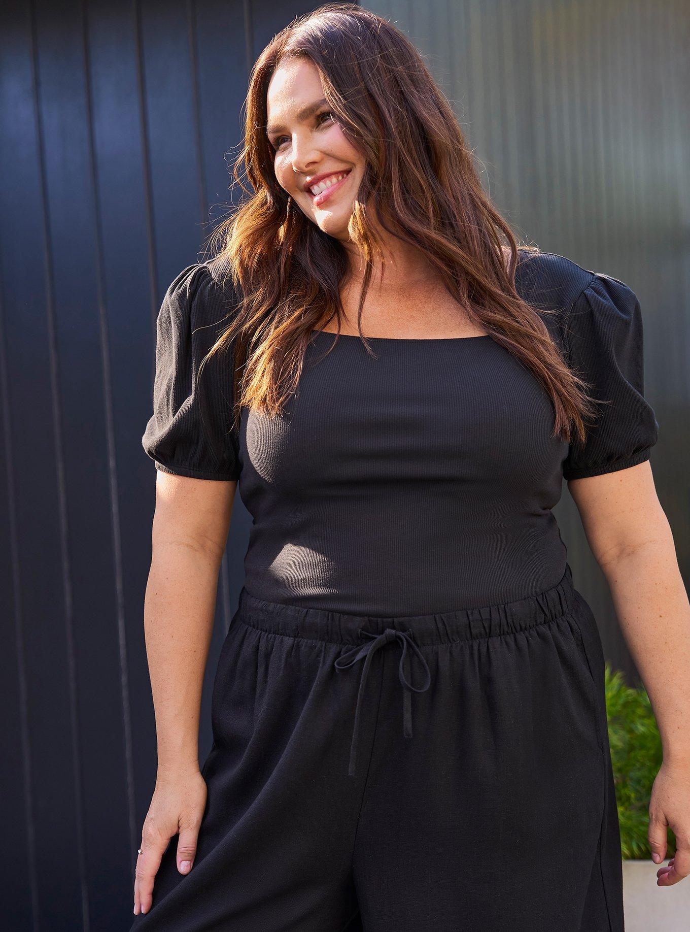 Belle Isle Scallop Neck Puff Sleeve Top, DEEP BLACK, alternate