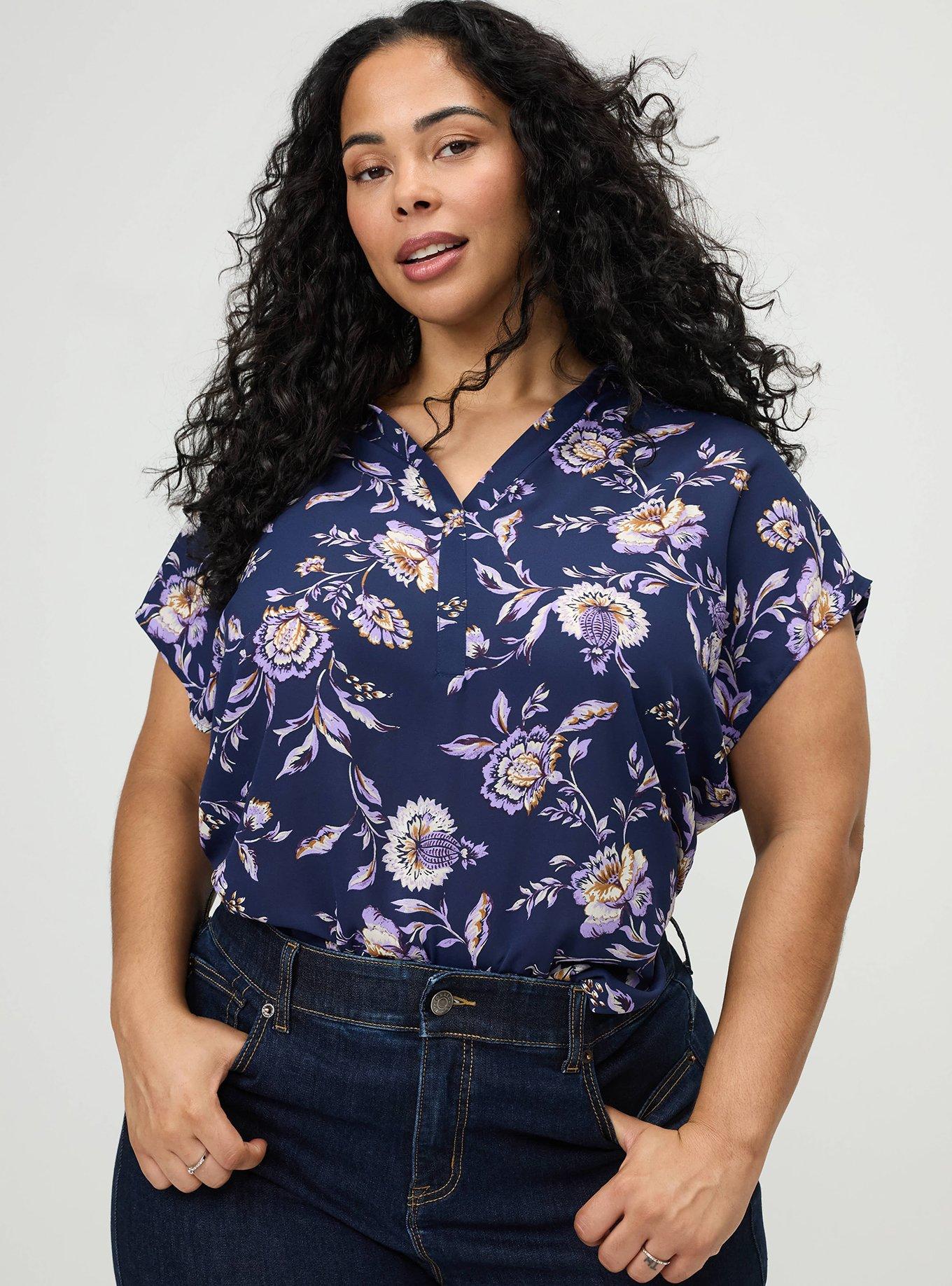 Plus Size Georgette Dolman Popover Top, LANA JACOBEAN NAVY, alternate