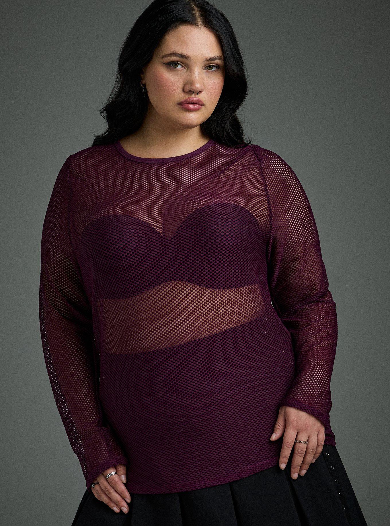Nightfall Fishnet Crew Long Sleeve Top, POTENT PURPLE, alternate