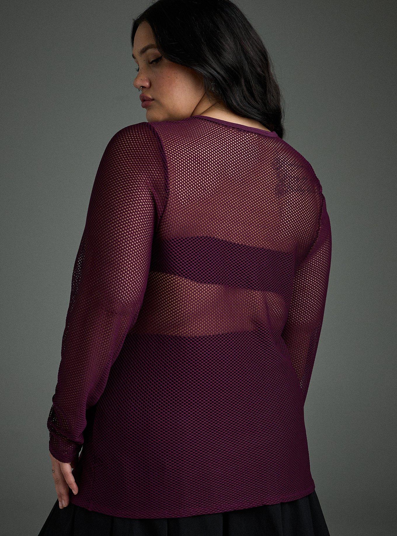 Nightfall Fishnet Crew Long Sleeve Top, POTENT PURPLE, alternate