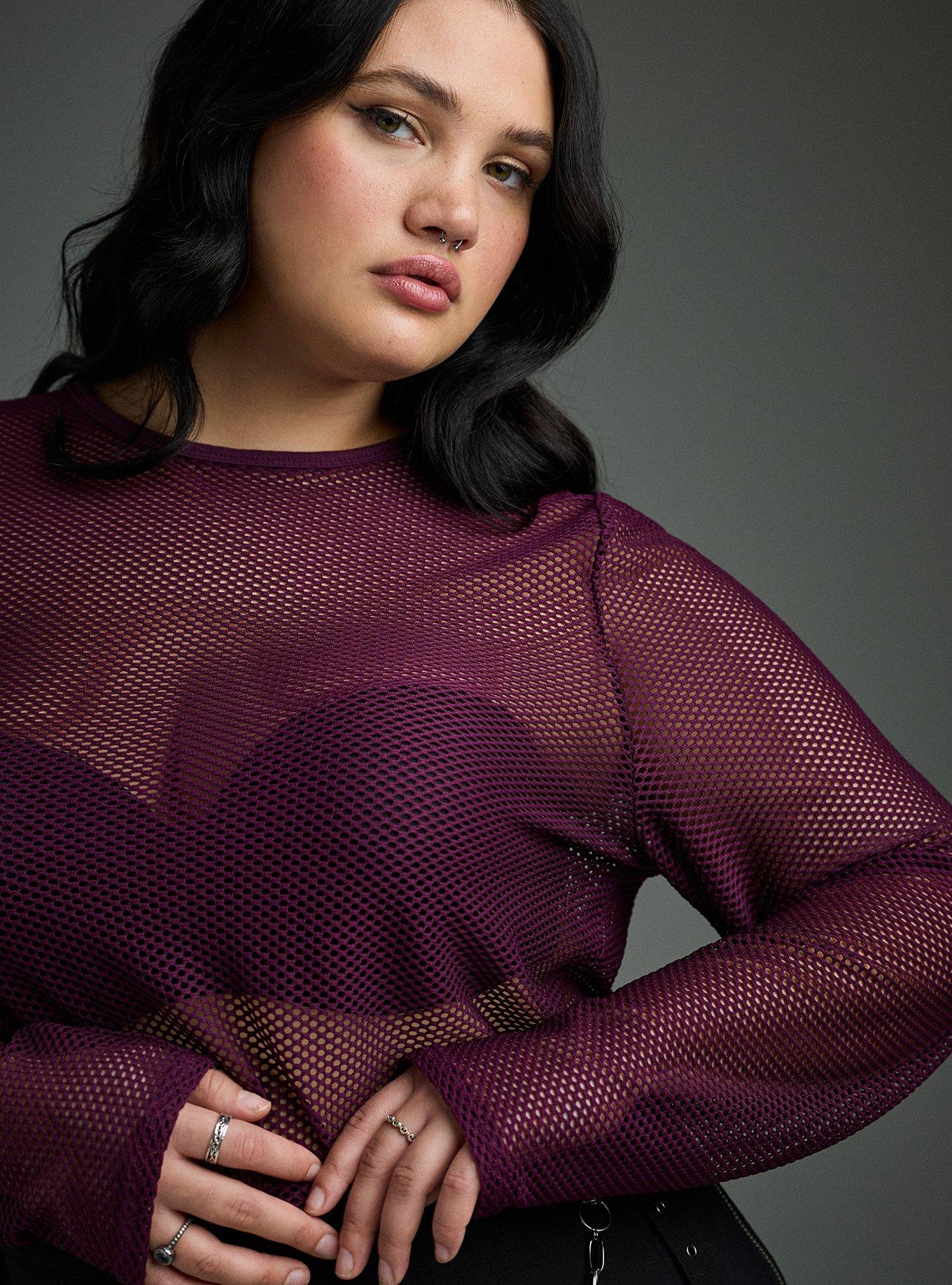 Nightfall Fishnet Crew Long Sleeve Top, POTENT PURPLE, alternate