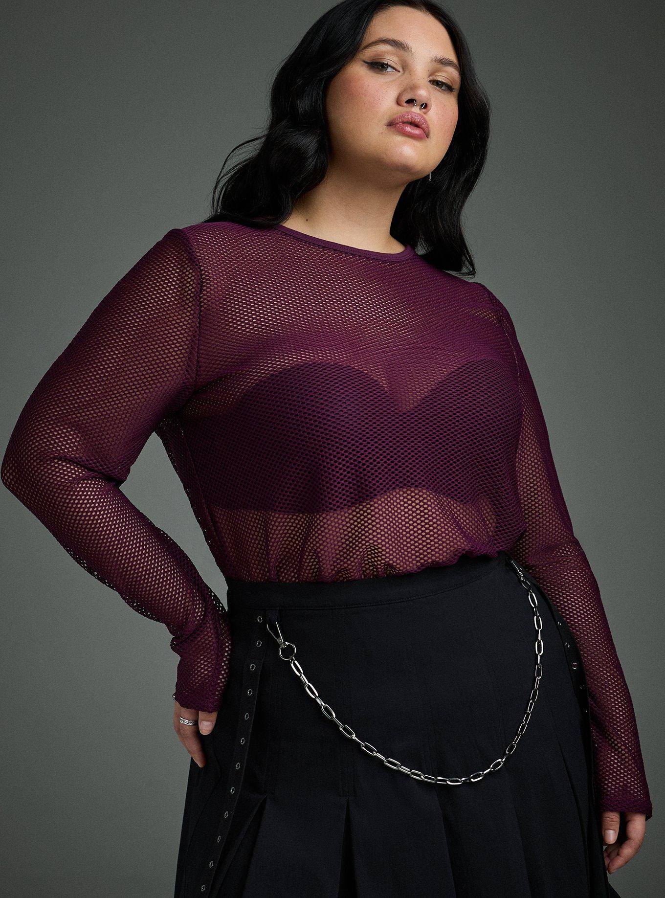 Nightfall Fishnet Crew Long Sleeve Top, POTENT PURPLE, hi-res
