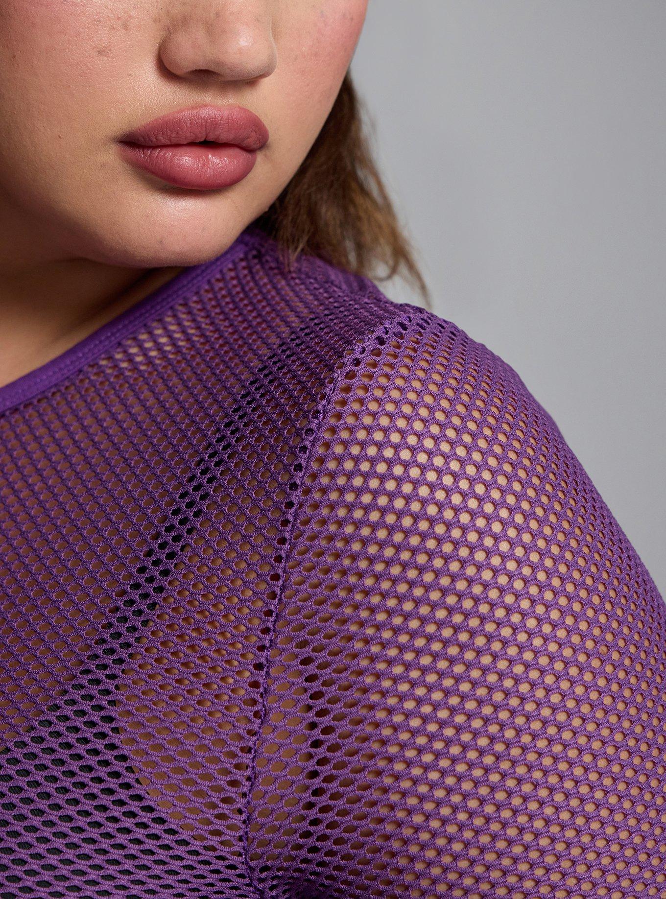 Plus Size Nightfall Long Sleeve Fishnet Top, PURPLE MAGIC, alternate