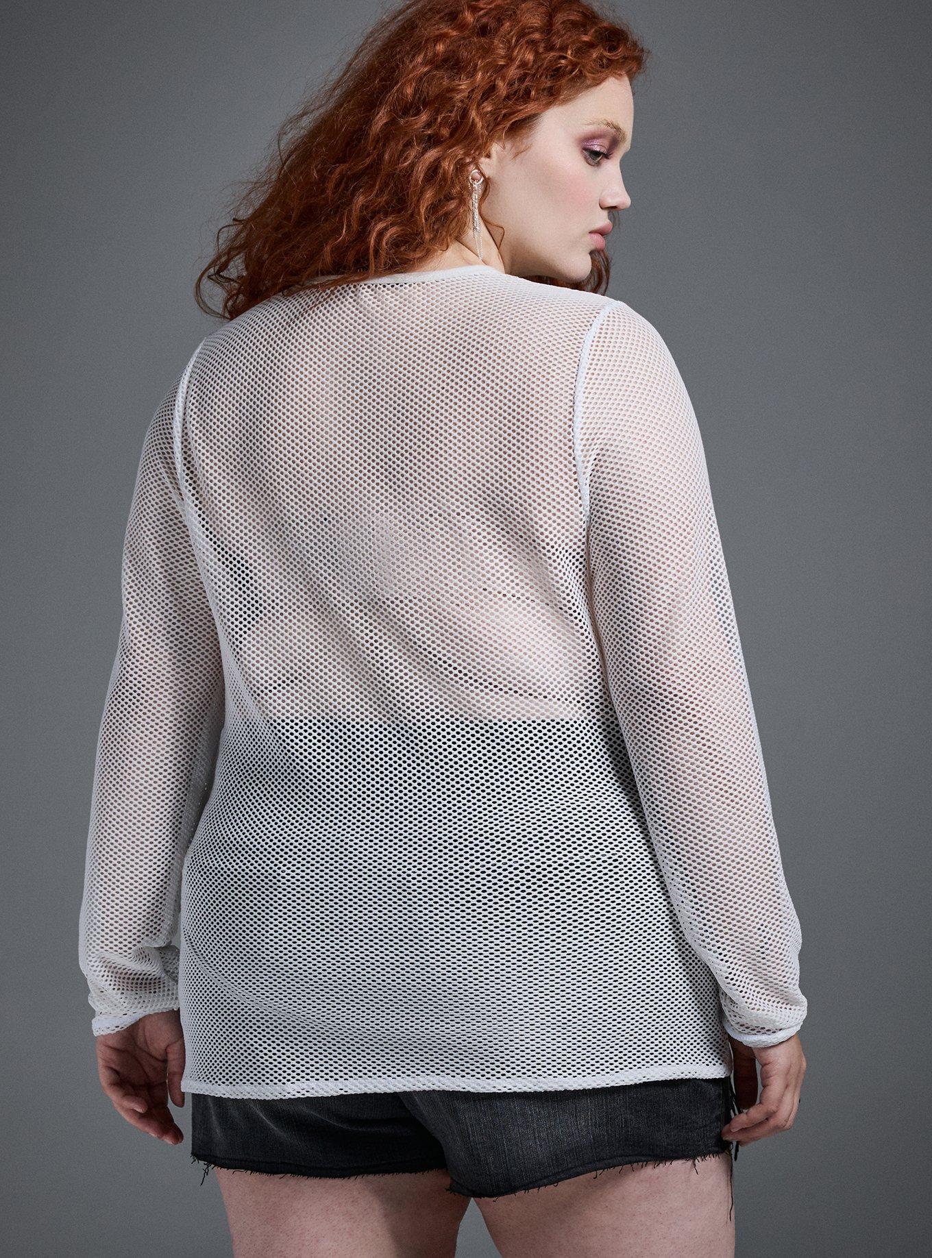 Nightfall Fishnet Crew Long Sleeve Top, BLANC DE BLANC, alternate