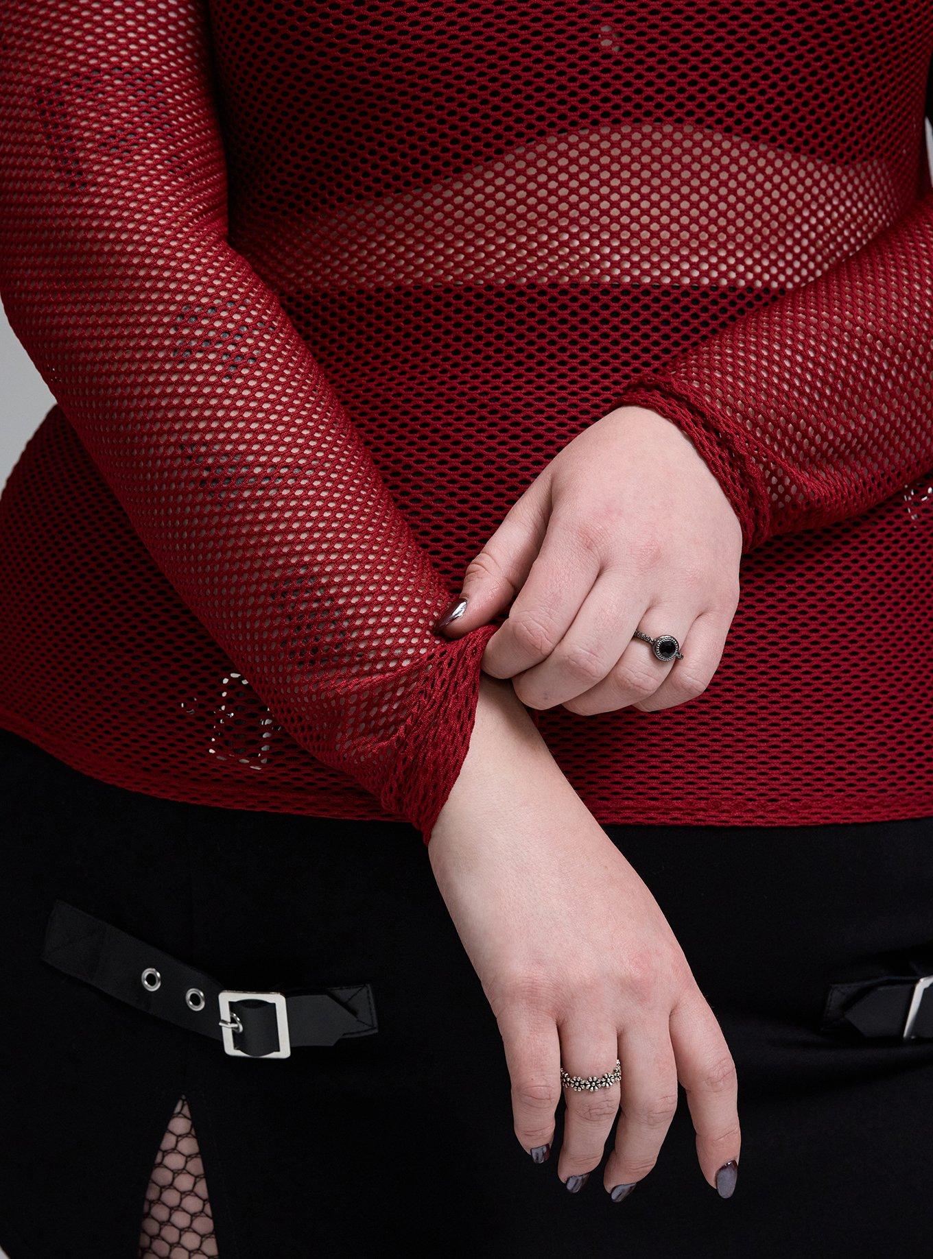 Nightfall Long Sleeve Fishnet Top, Sun Dried Tomato, alternate