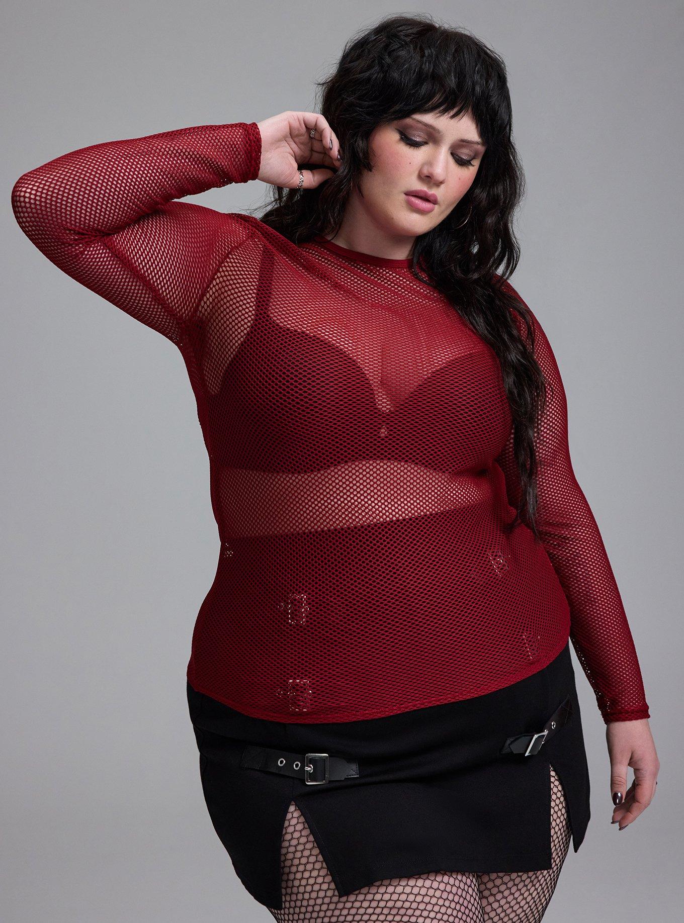 Nightfall Long Sleeve Fishnet Top, Sun Dried Tomato, alternate