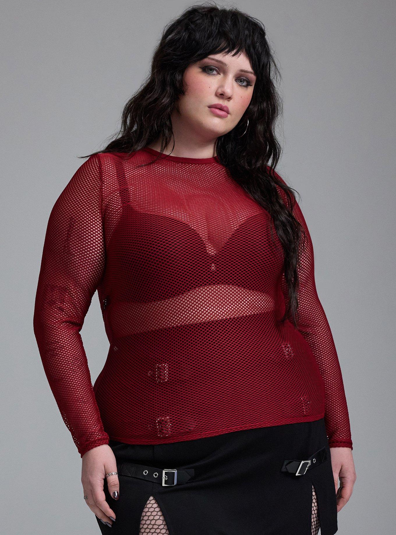 Nightfall Long Sleeve Fishnet Top, Sun Dried Tomato, hi-res